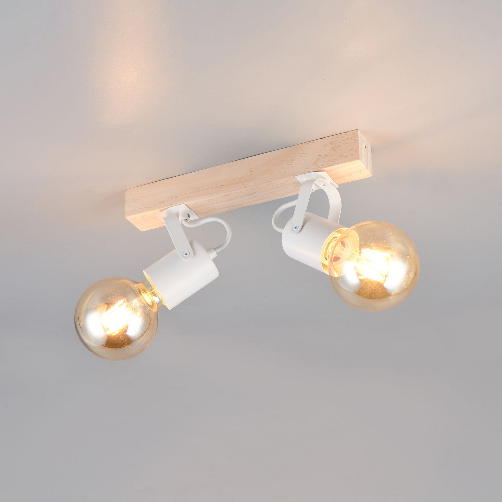 Reality Leuchten Plafonieră Lynar albă lemn metal lungime 31 cm 2 becuri. - Camera de zi / sufragerie - Modern - alb mat lemn