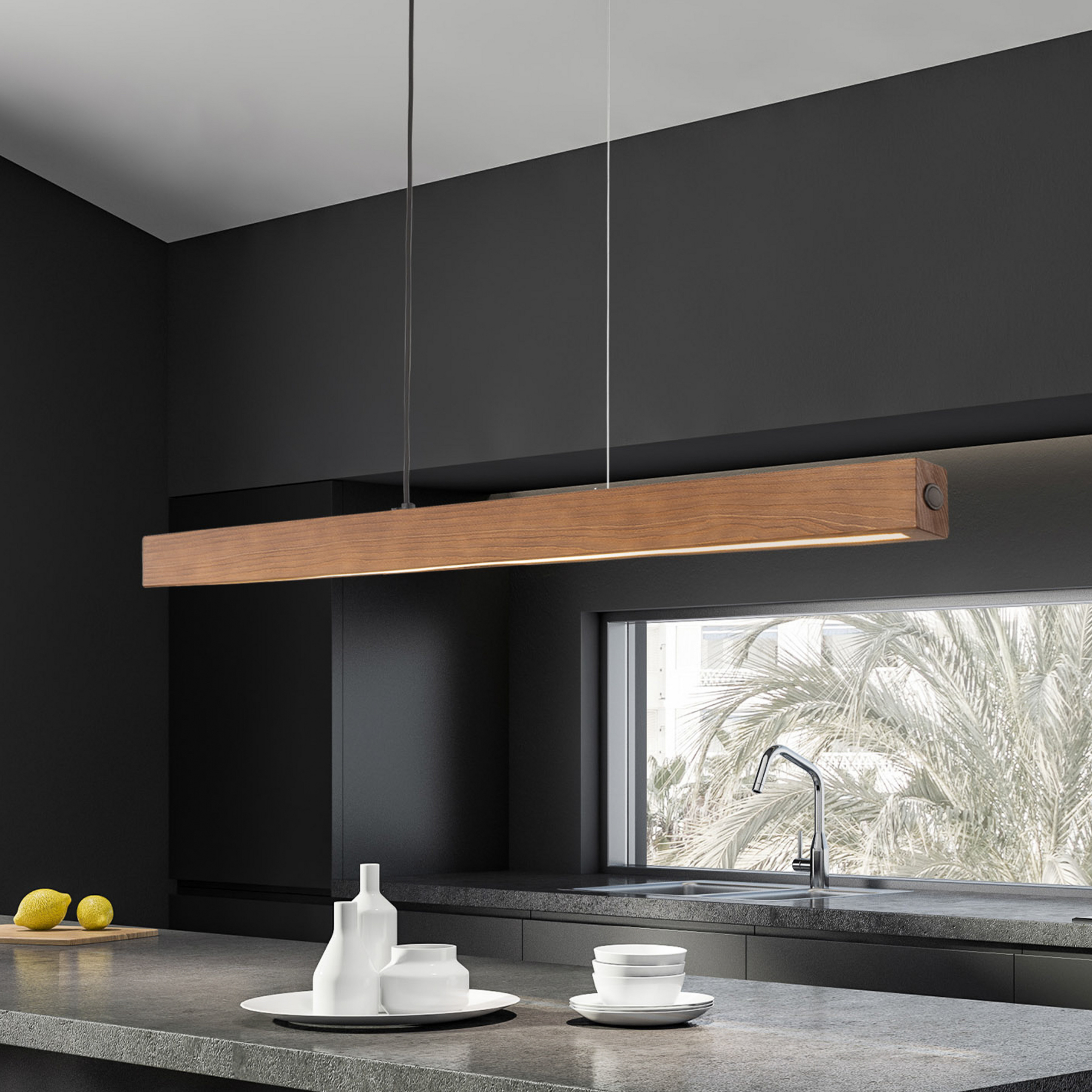 LED-trependel Teo, valnøtt, 126 cm, berøringsdimmer