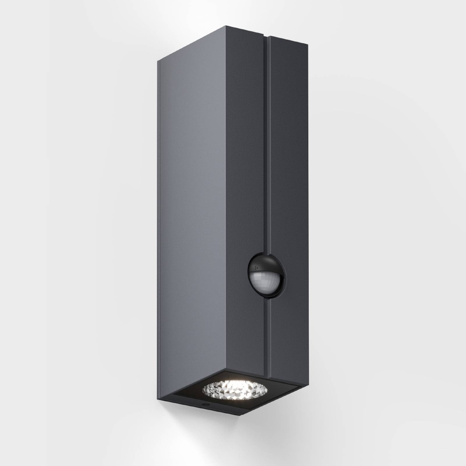 IP44.de cut control LED lamp, 2700 K, anthracite, cast aluminium, security glass, 16.5 W, W: 6.5 cm, H: 23 cm