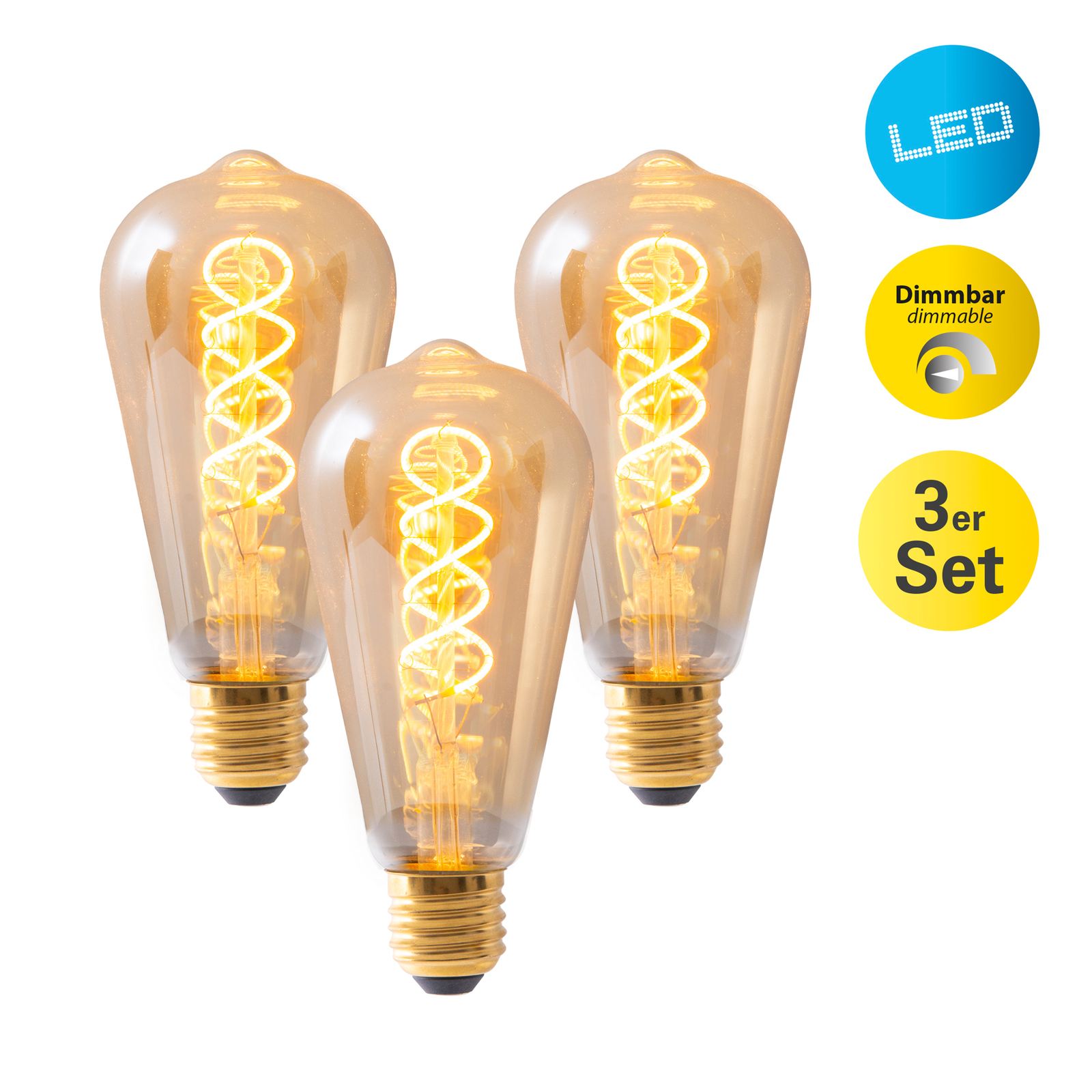 LED-Filamentlampe E27 4W ST64 gold 180lm 1800K 3er