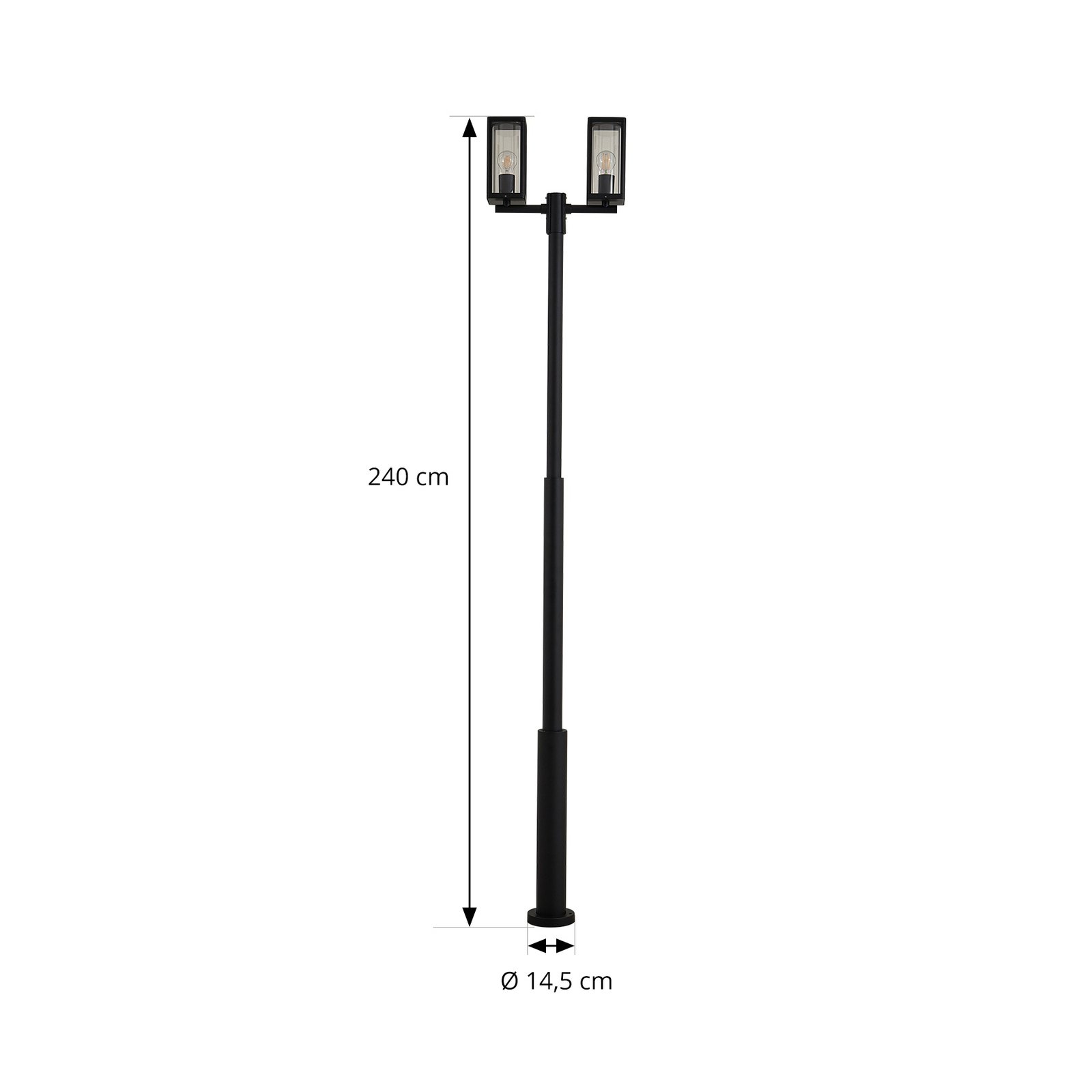 Lucande buitenlamp Siveta, 240 cm, 2-lamps, zwart, aluminium