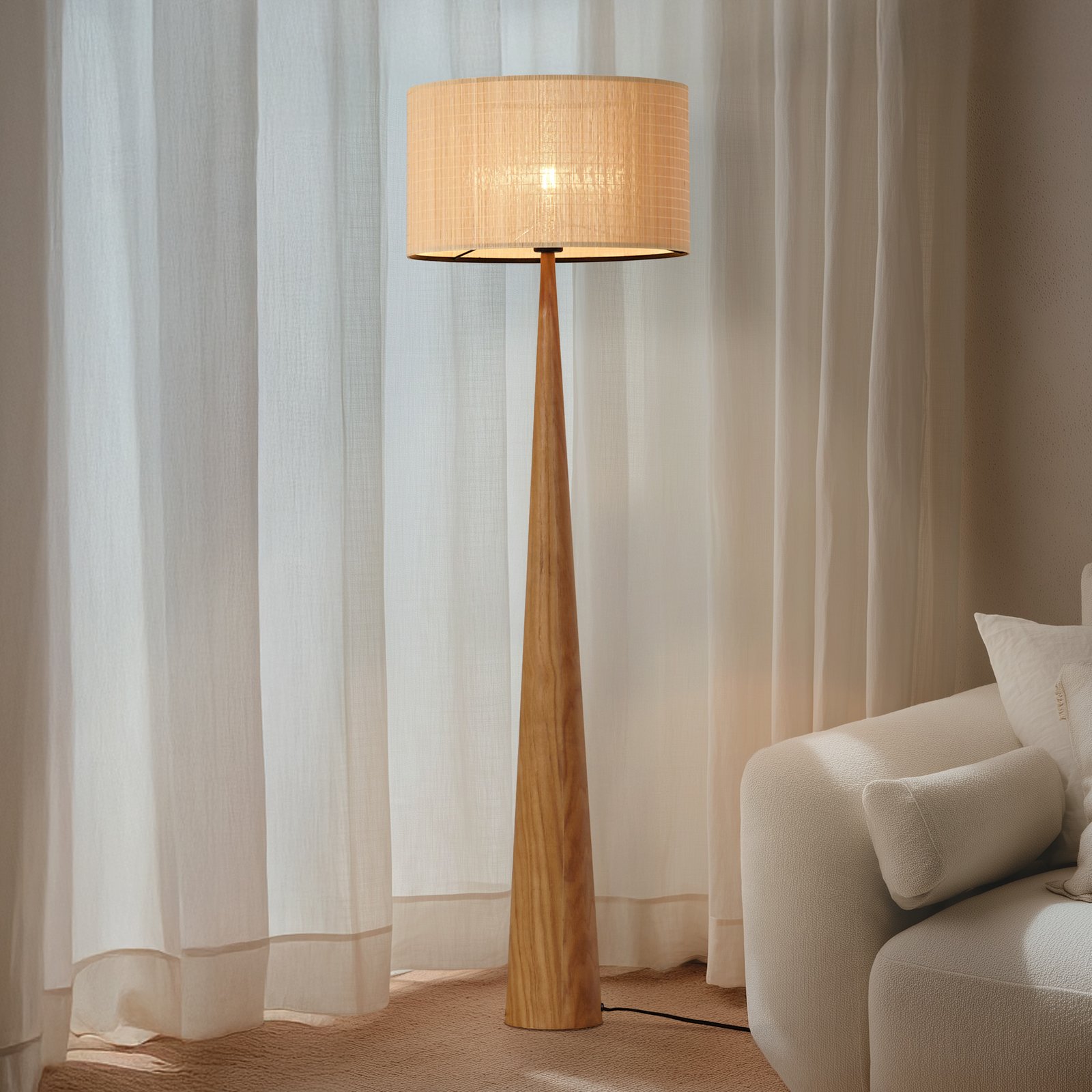 Lucande põrandalamp Fabrena, naturaalne, bambus, kõrgus 138 cm