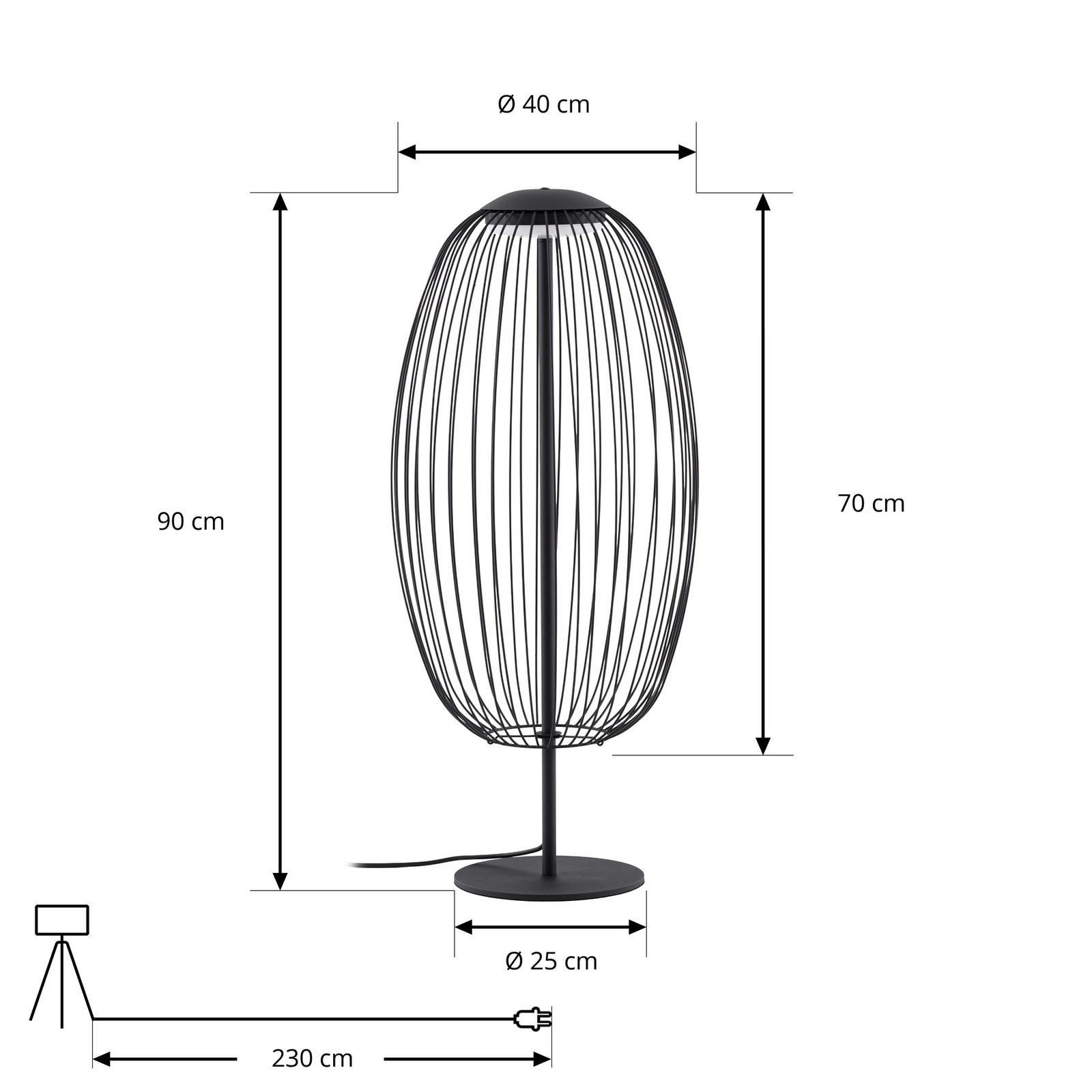 Lucande LED-lattiavalaisin ulos Richi, musta, korkeus 90 cm, IP44
