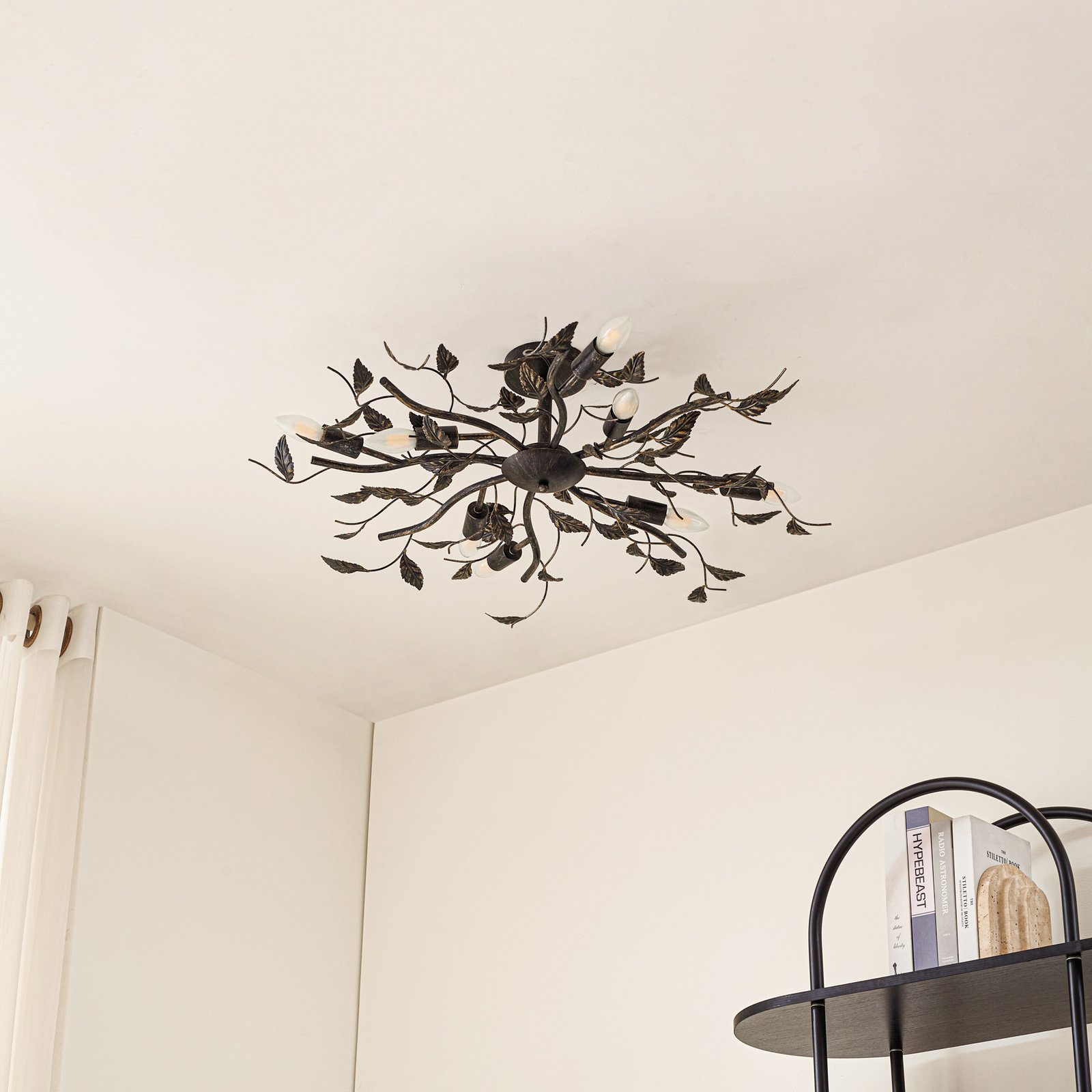 Stropní svítidlo Lindby Yos, 8 světel, 85 cm, černá-měď, E14