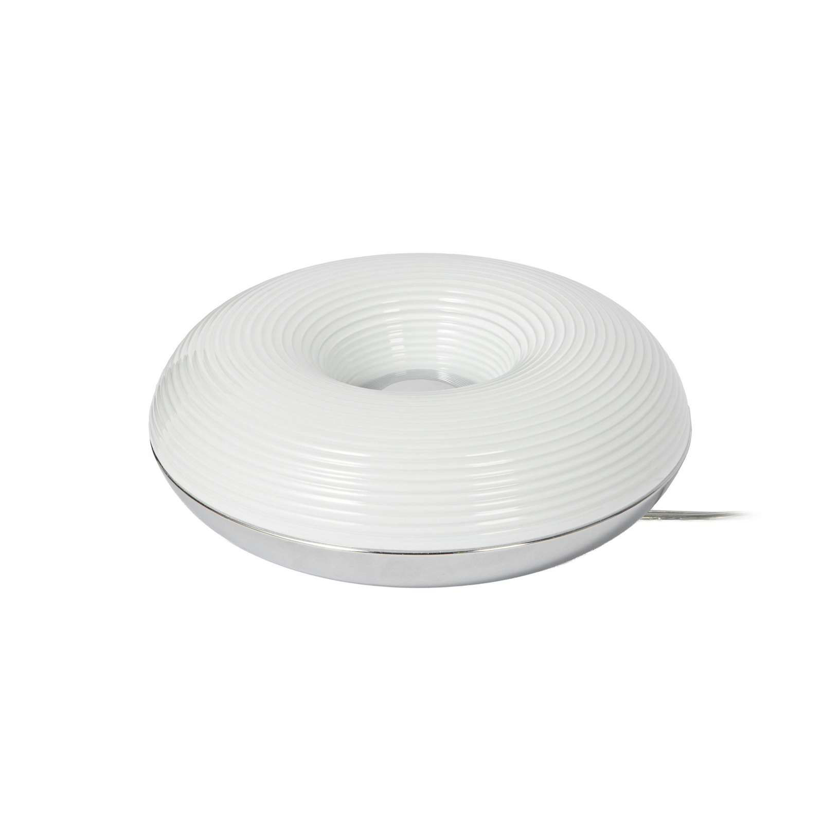 Lindby LED-Tischleuchte Fjora, weiß/chrom, Ø 30 cm, dimmbar