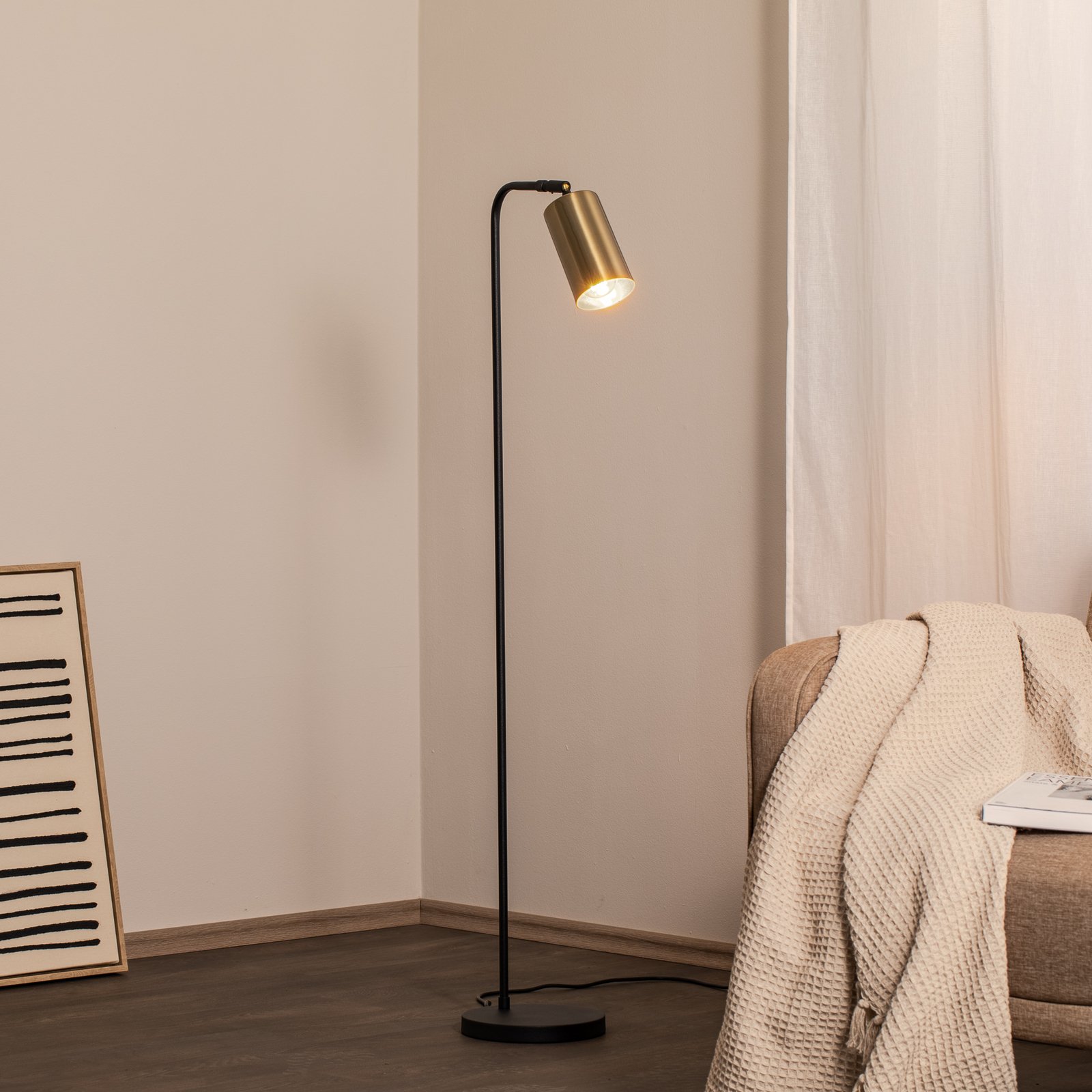 Lampa stojąca Emek 4081, czarny, klosz w kolorze antycznego złota