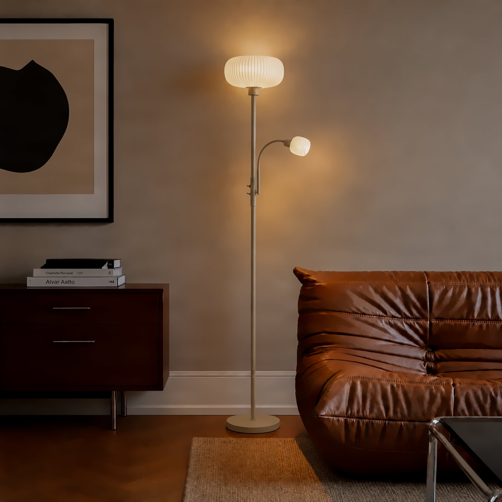 Lindby gulvlampe Ingrid, beige/hvid, 175 cm, læselampe Lindby gulvlampe Ingrid, beige/hvid, 175 cm, læselampe