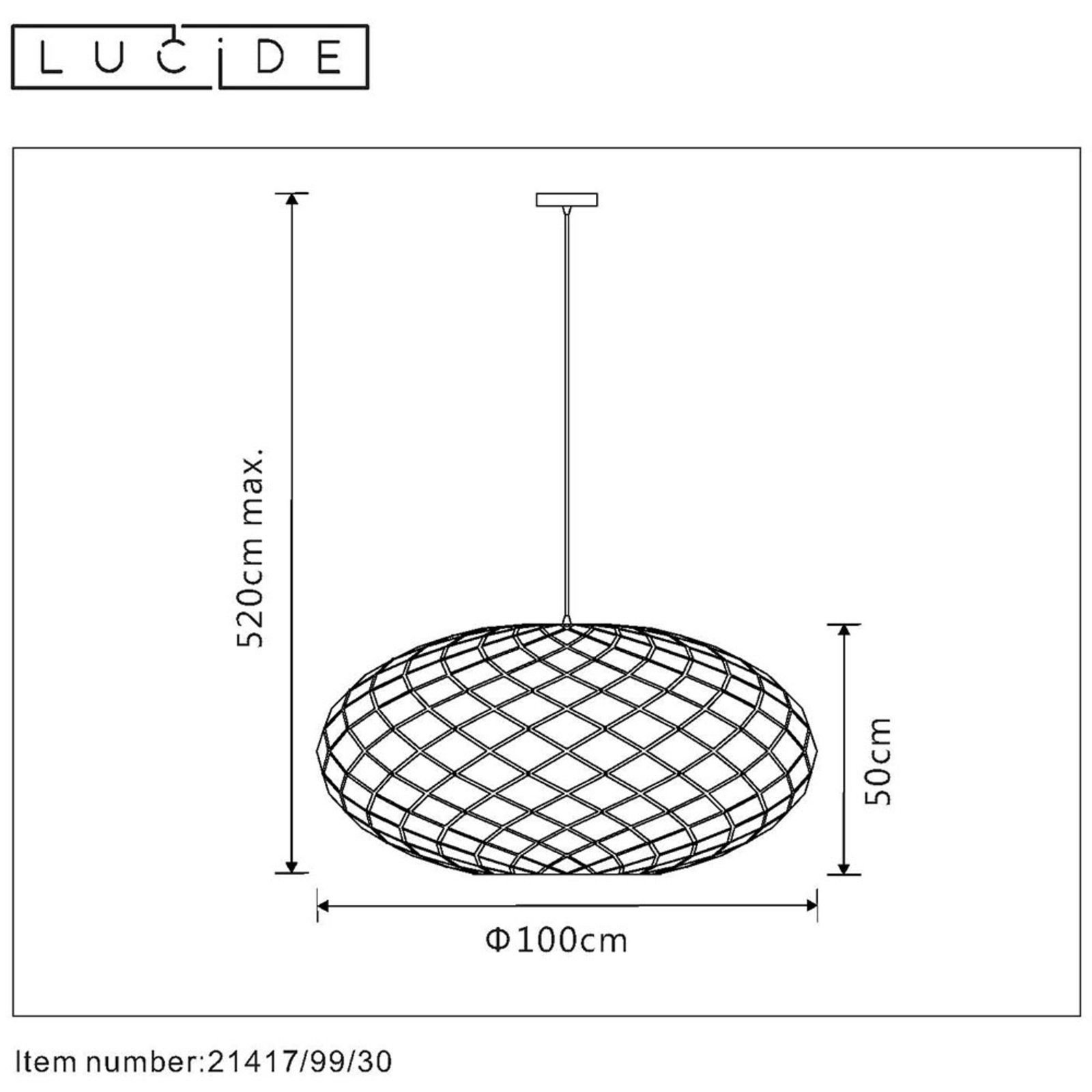 Suspension Wolfram, abat-jour ovale, 100 cm, noire