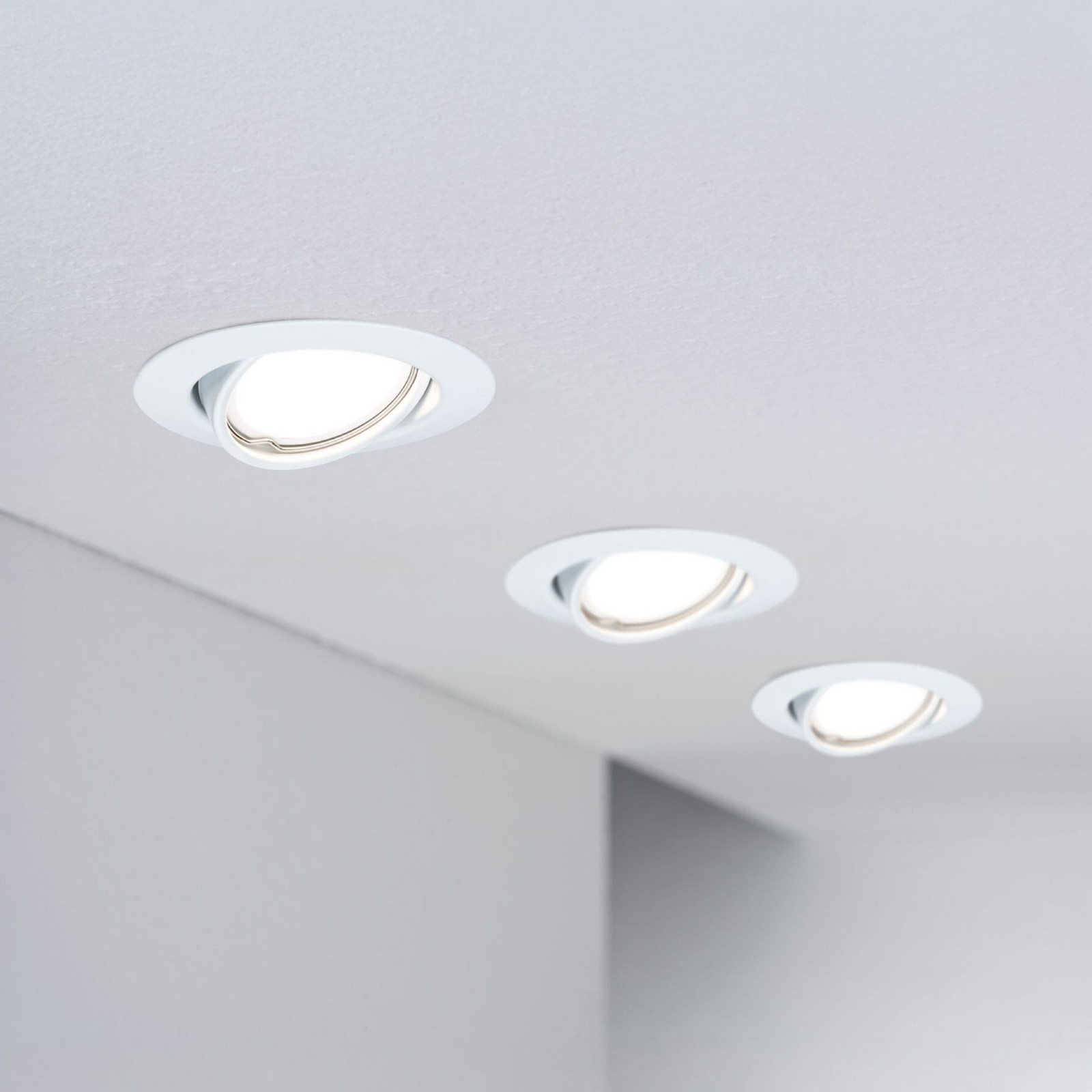 Spot encastré LED Paulmann Base Coin blanc, marche/arrêt, lot de 3, 3000 K für Salon / Salle à manger - Moderne - blanc mat - aluminium