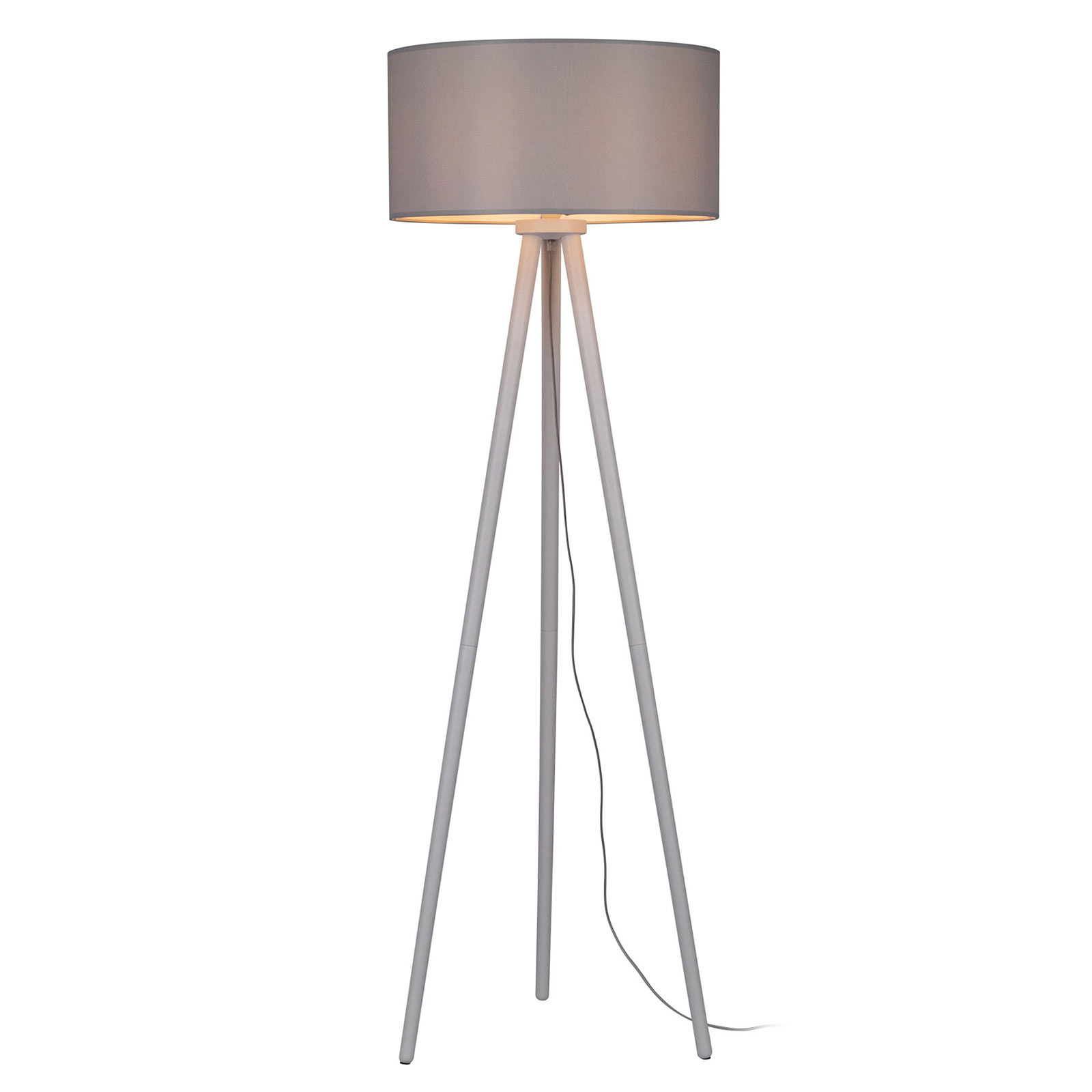 BRITOP Mabia floor lamp, tripod, grey/white, for Living / Dining Room, fabric, beech wood, E27, 60 W, energy efficiency: A++, H: 160 cm