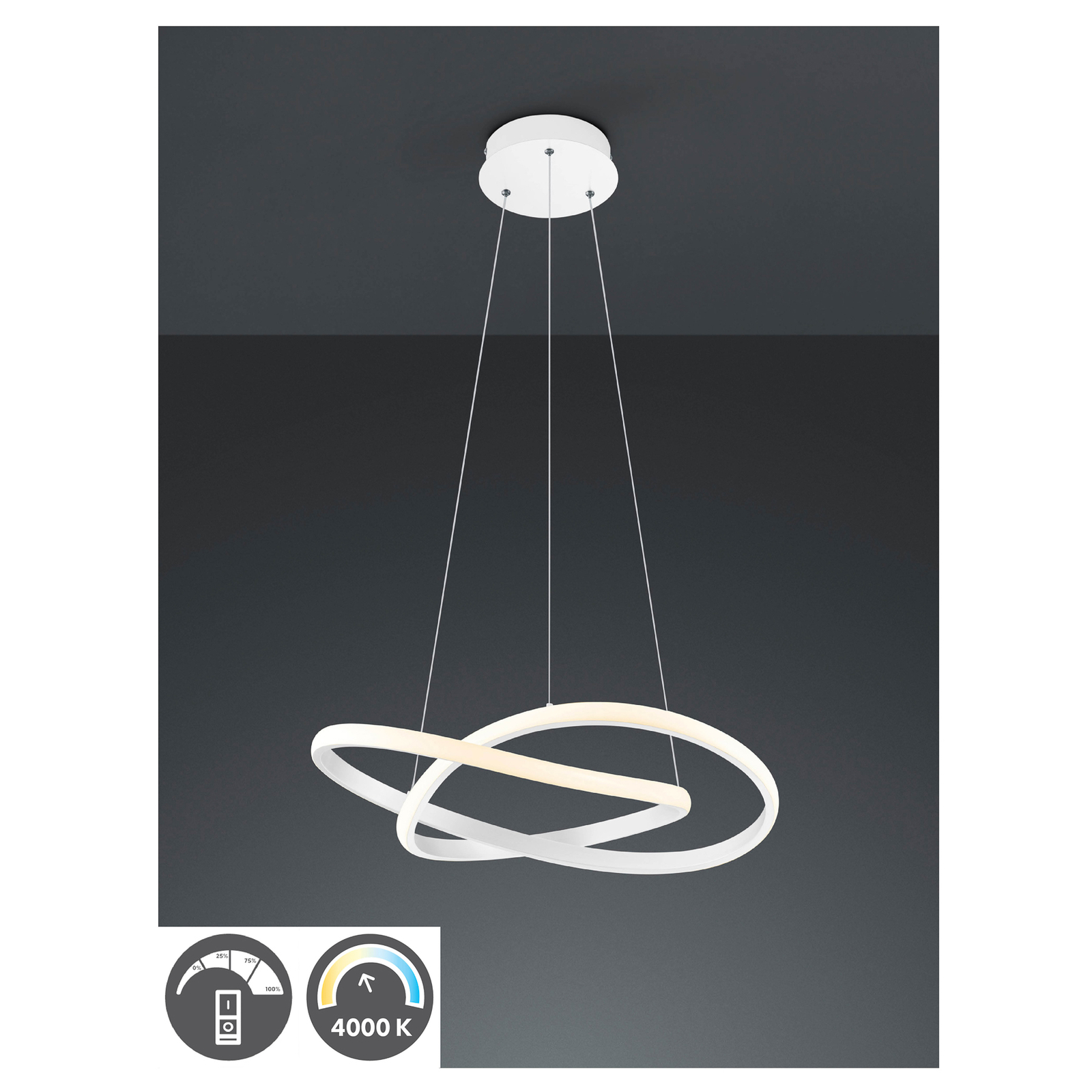 Course LED hanging light, matt white, 4,000 K, Ø 60 cm, metal