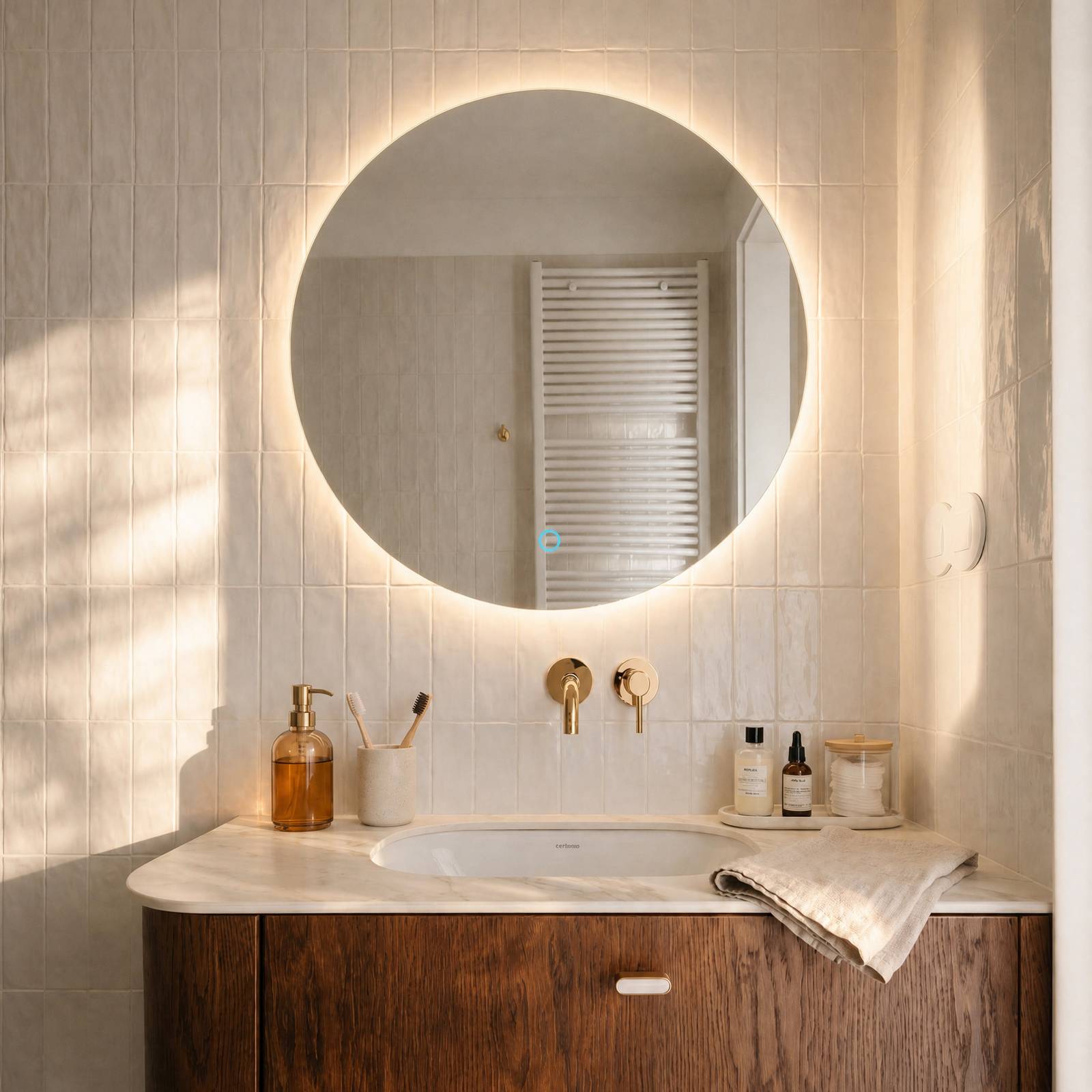 Lucande LED spiegel Celestiel, rond, verwarmbaar, CCT, Ø 60 cm