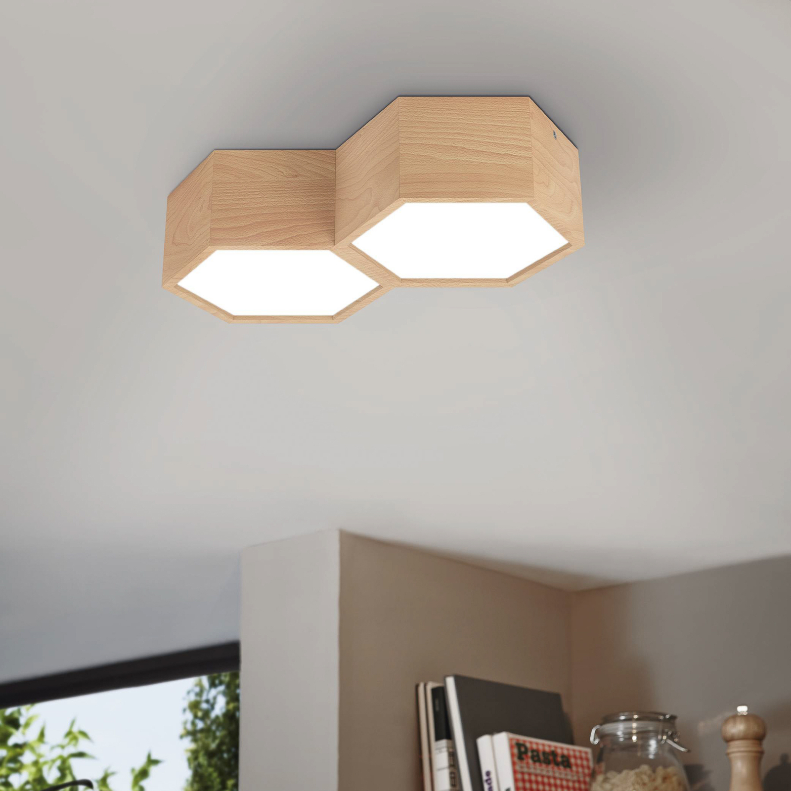 Mirlas ceiling light made of wood, 2-bulb