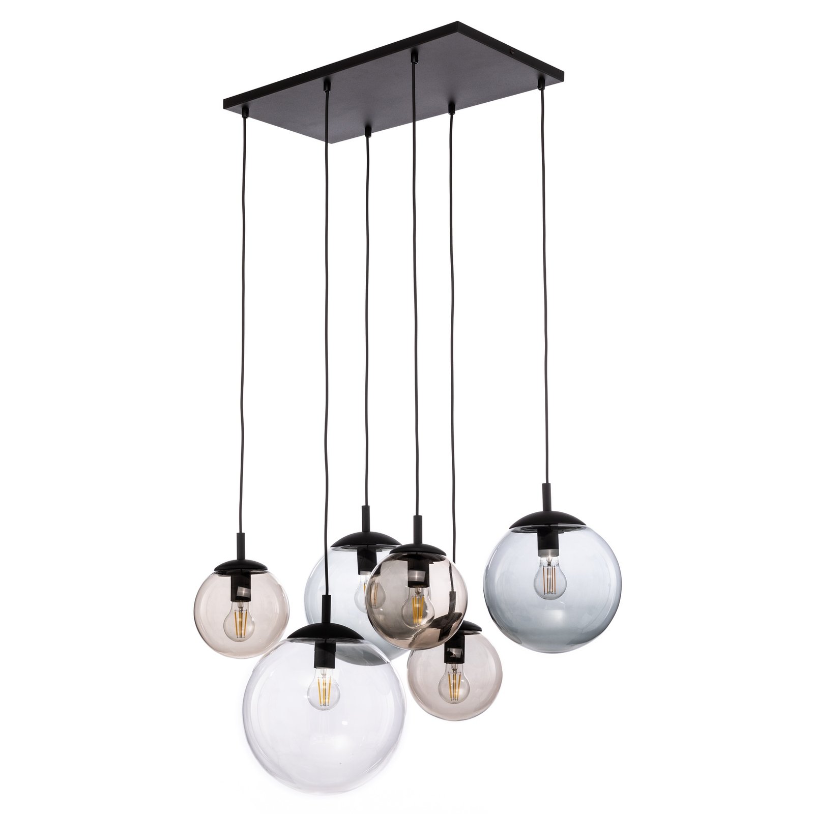 Hanglamp Esme, glas, meerkleurig, 6-lamps, rechthoekig
