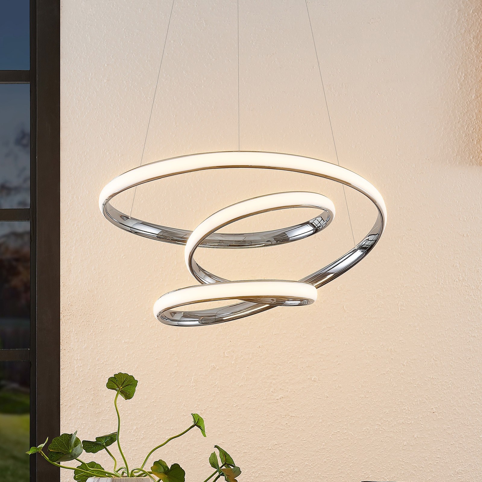 Lucande Sakina LED-hængelampe, krom Ø 48 cm
