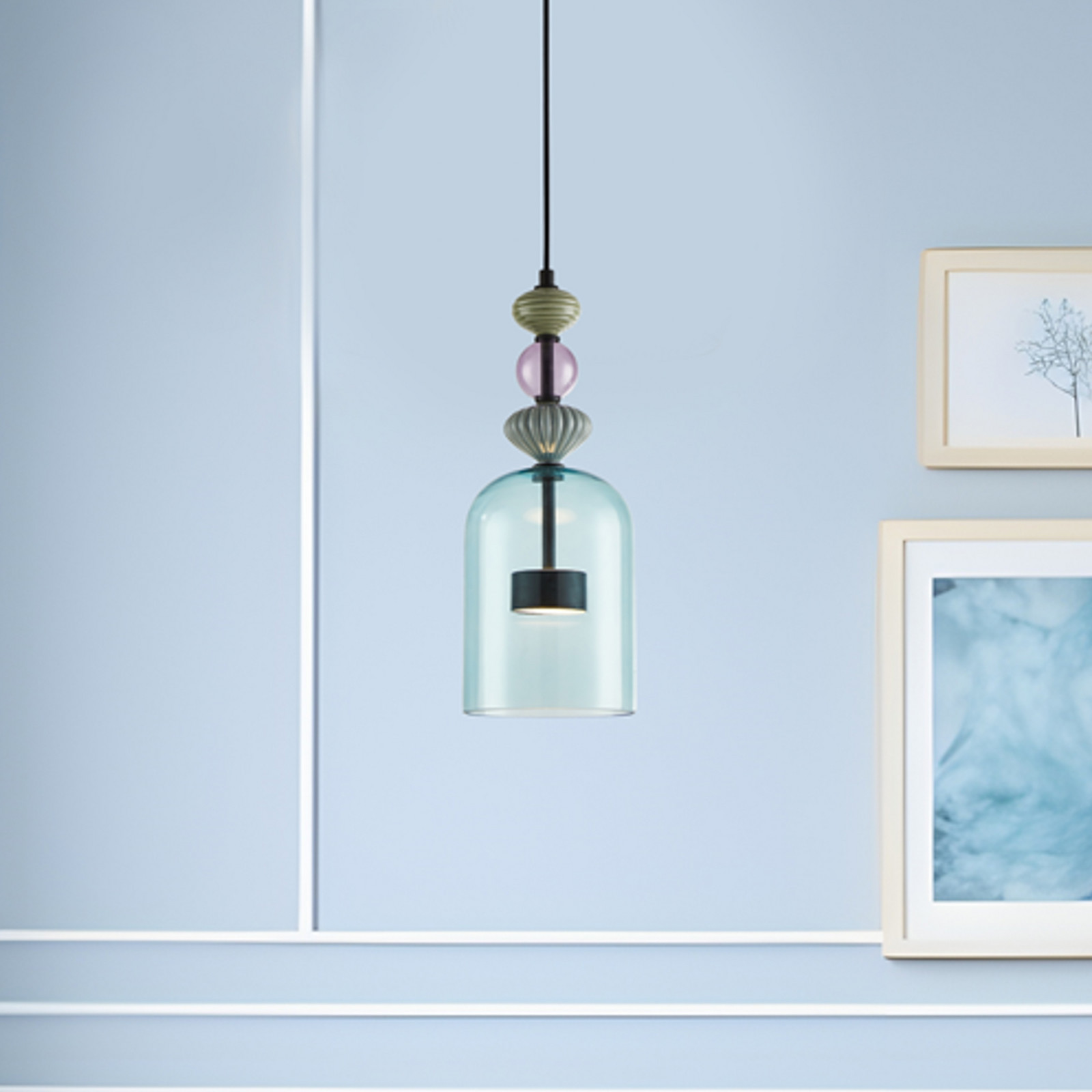 Eko-Light Lampă suspendată LED Arte abajur din sticlă albastru Ø 16 cm 12 W - Camera de zi / sufragerie - Modern - albastru transparent negru multicolor