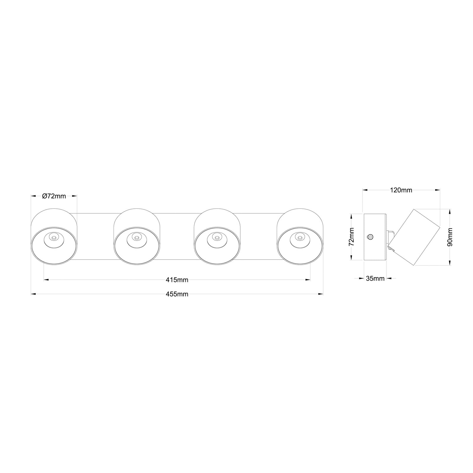LED-downlight Rae, sandfarget, metall, 4 lyskilder, 46 cm LED-downlight Rae, sandfarget, metall, 4 lyskilder, 46 cm