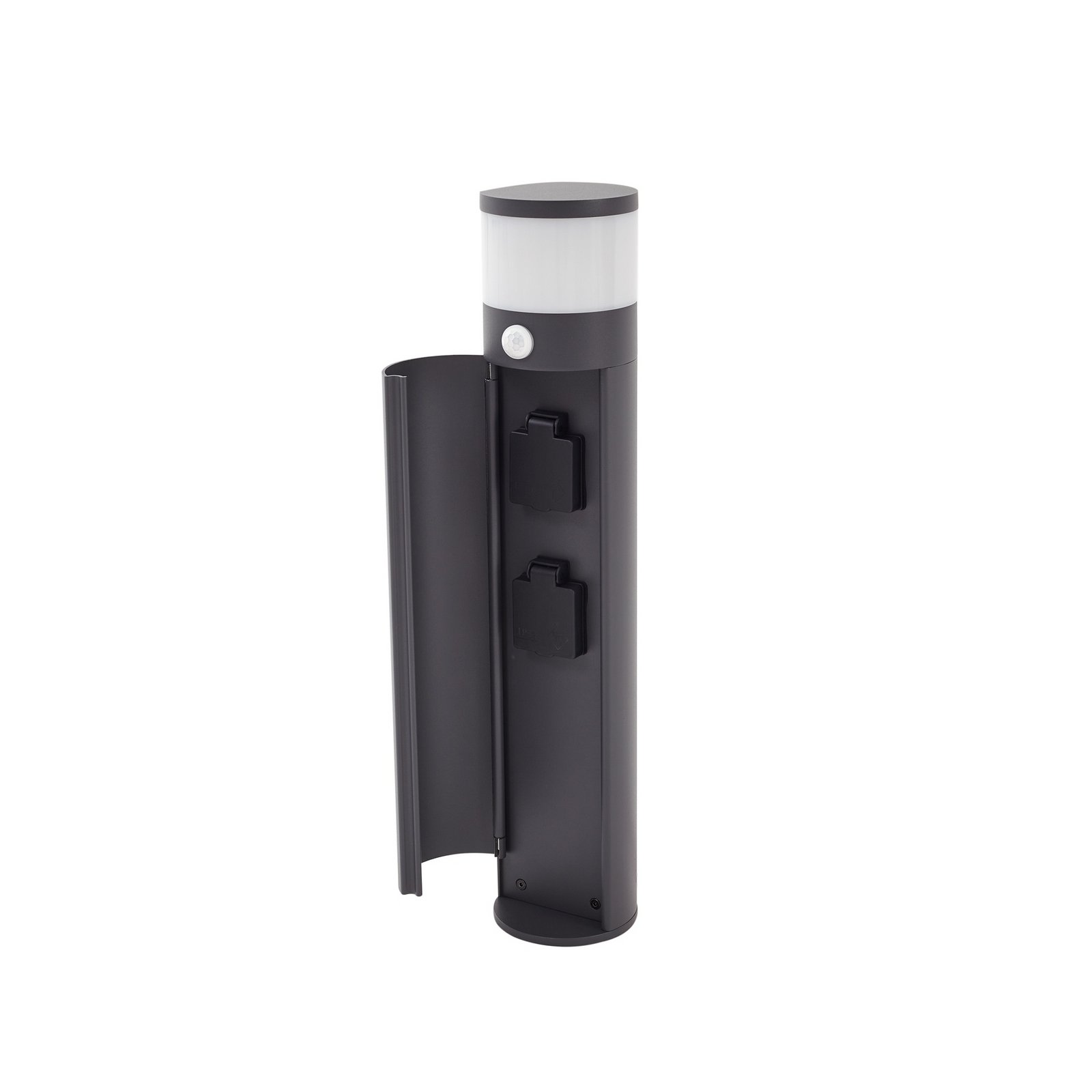 Lucande Sockellampe Corban, grau, Sensor, Steckdosen, IP44