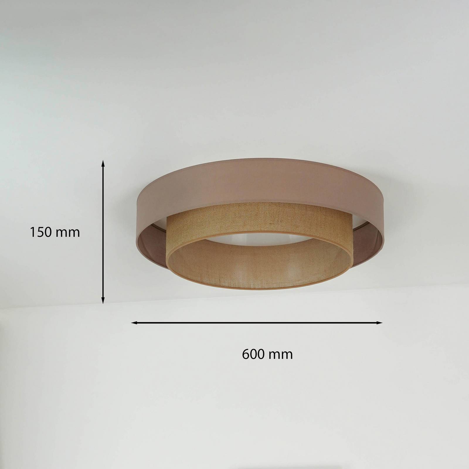 Lampa sufitowa LED Luneta, juta, brązowa, Ø 60 cm, ściemniana 3-stopniowo