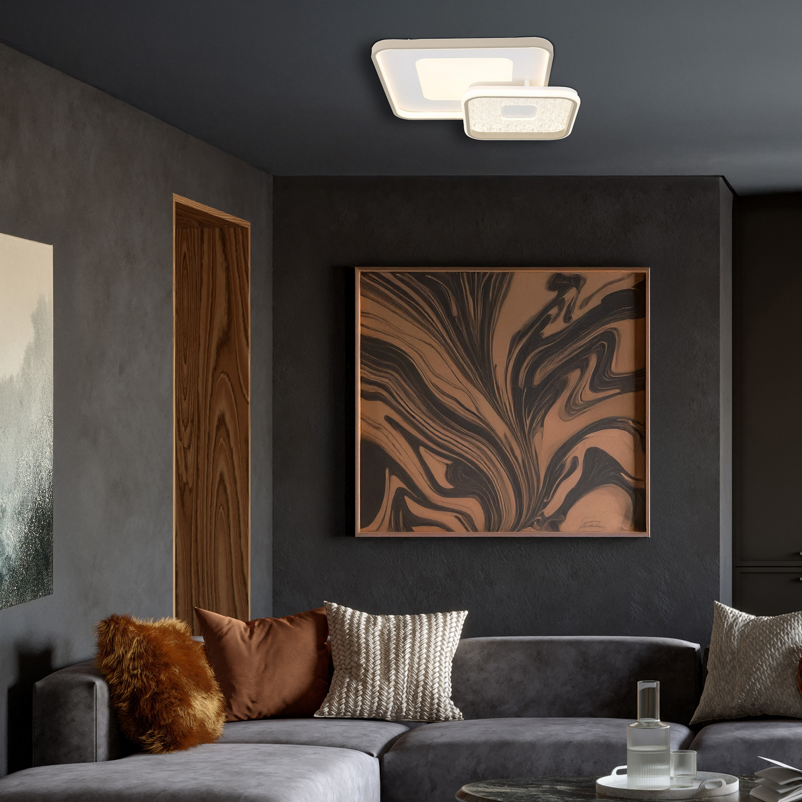 LED plafondlamp Mosaiko, lengte 50 cm, wit/zandkleurig metaal LED plafondlamp Mosaiko, lengte 50 cm, wit/zandkleurig metaal