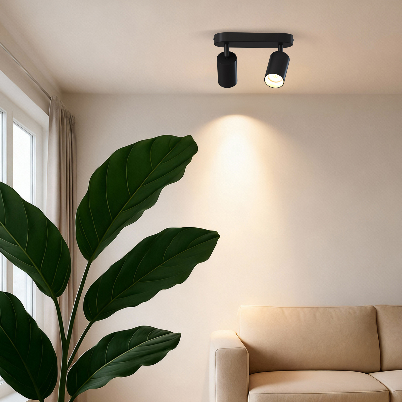 Calex GU10-Deckenspot, schwarz, Länge 21 cm, 2-flg., Metall