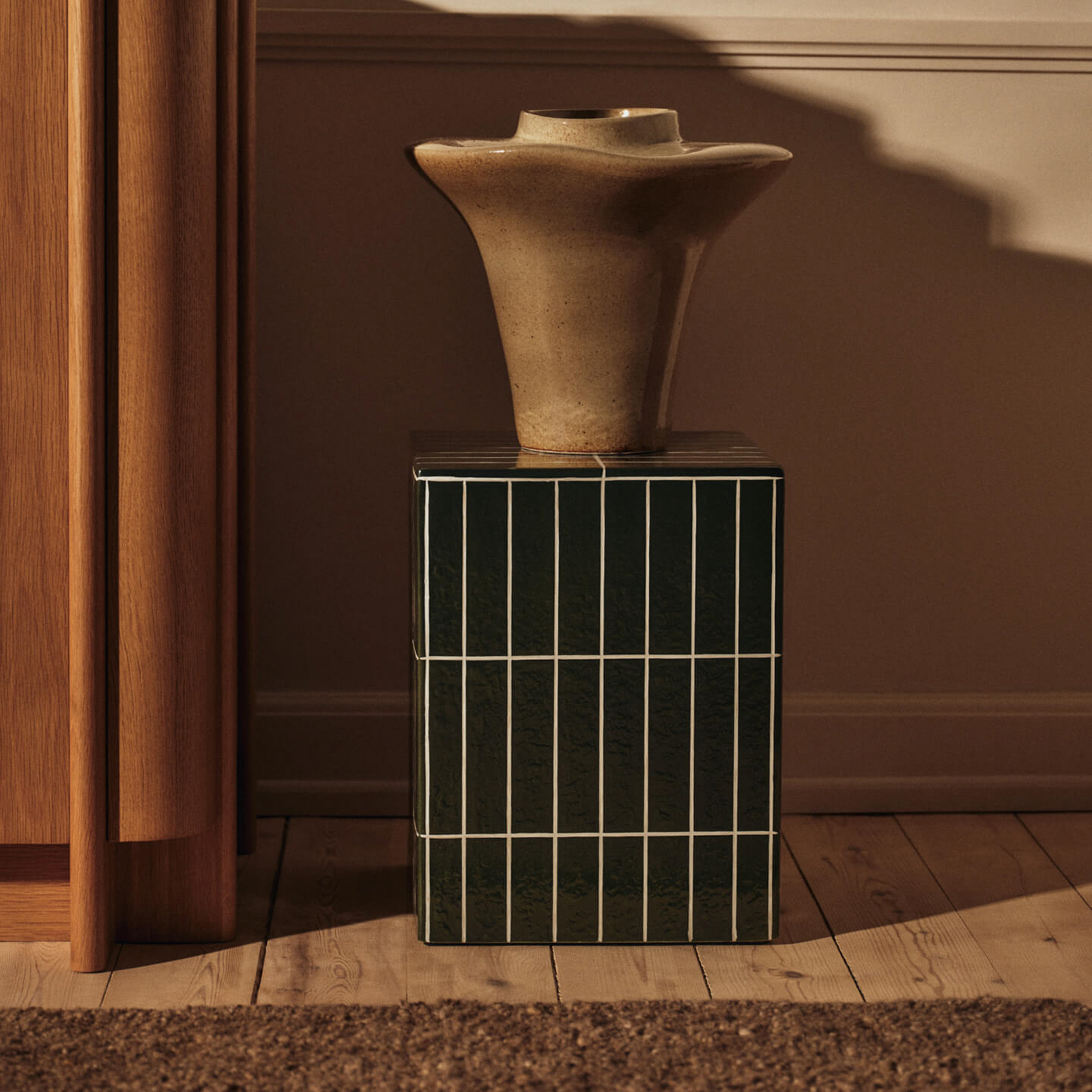 PILLAR Side Table, Dark Green, 42 cm, Concrete - ferm LIVING