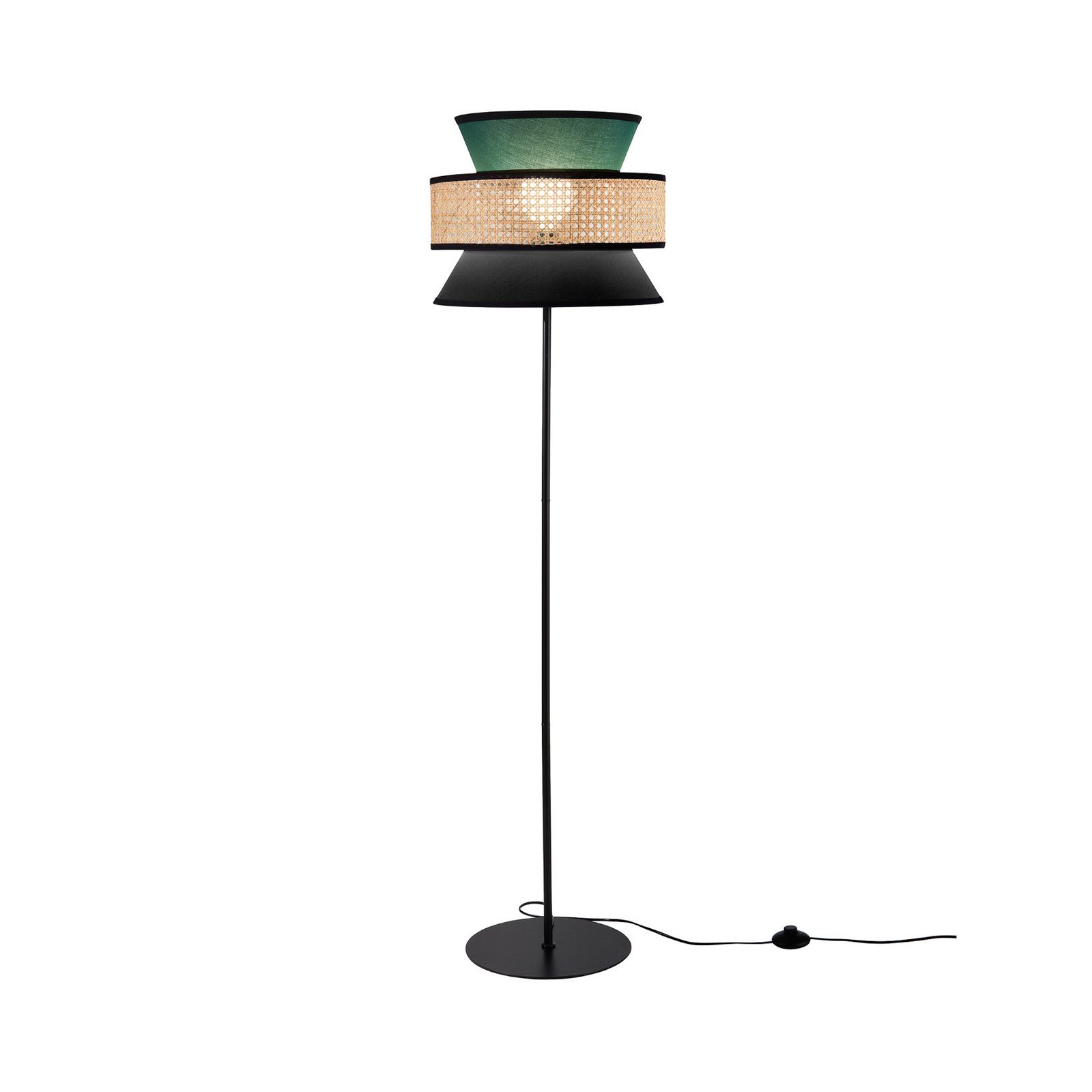 Luce Ambiente Design Lampadar Gazebo verde/negru/natur 147 cm țesătură/rattan - Camera de zi / sufragerie - verde negru natur - Țesătură / Textil