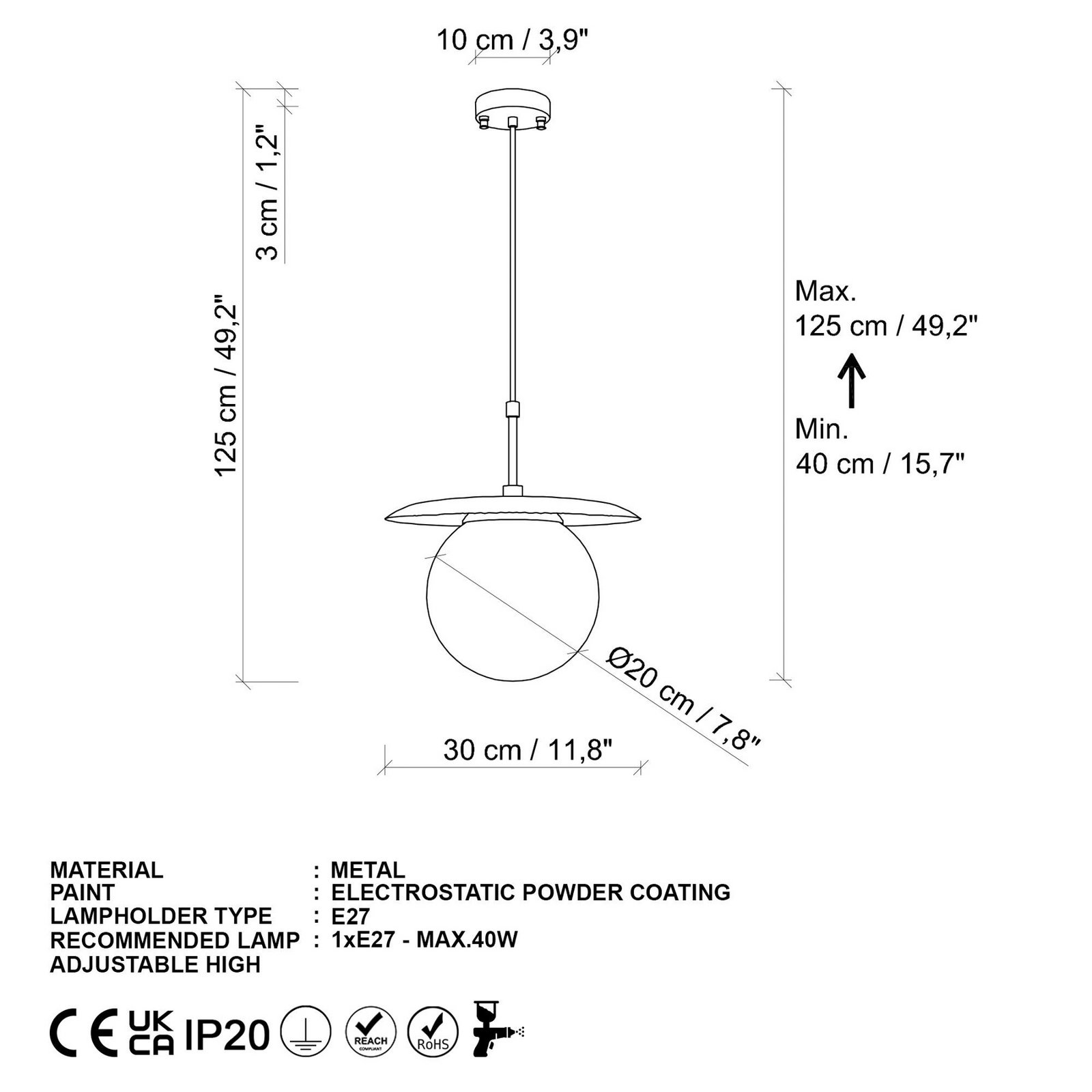 Hanglamp Anemon, zwart, glas, Ø 30 cm, E27