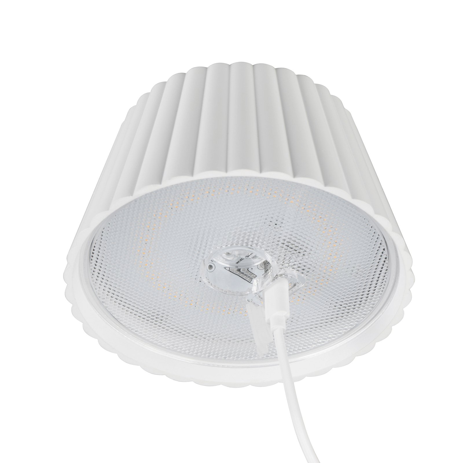 Suarez LED įkraunama grindų lempa, balta, aukštis 123 cm, metalinė