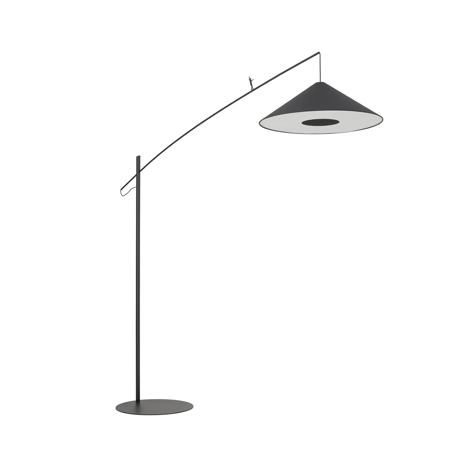 Lampadaire arqué Poise, noir, acier, textile, portée 260 cm
