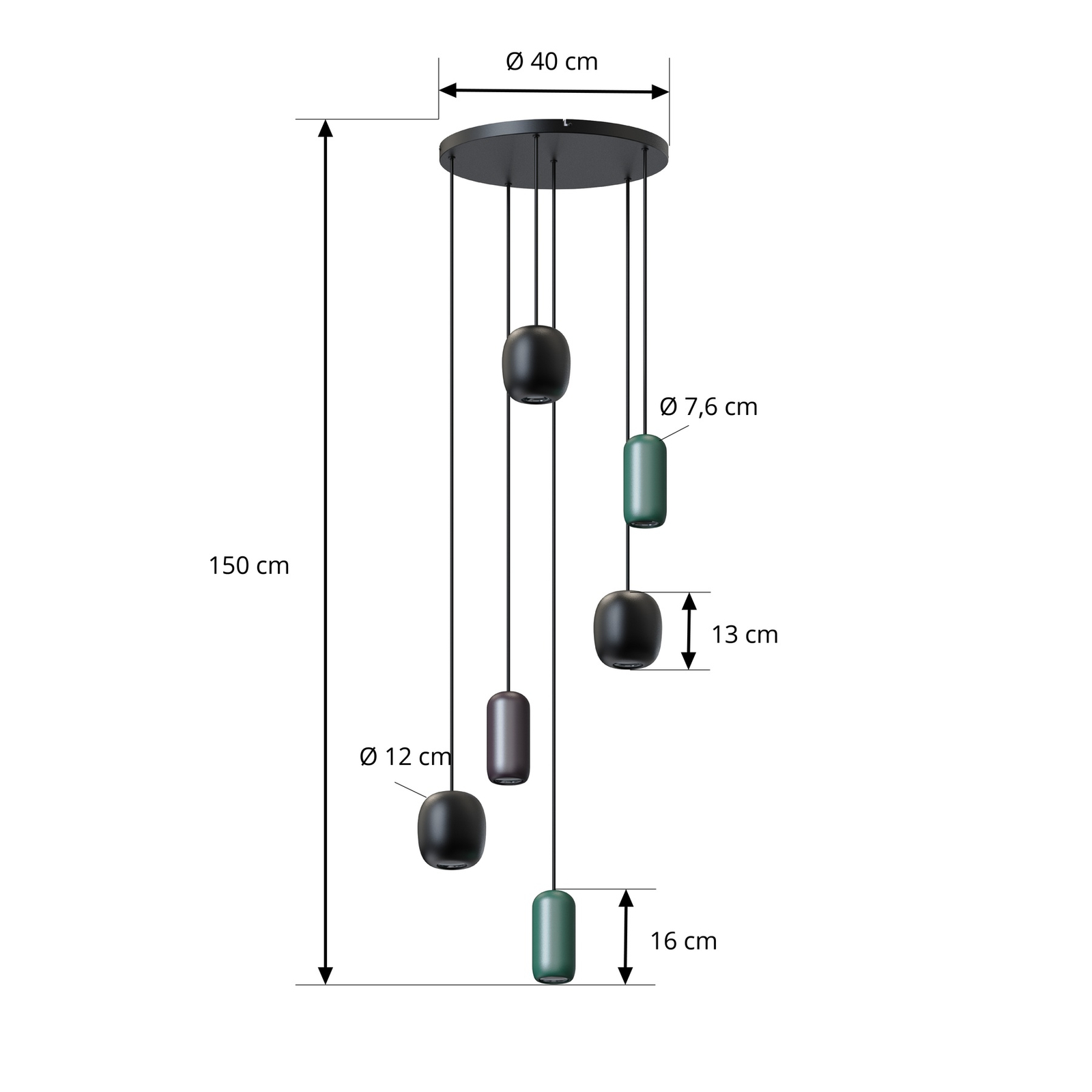 Lucande Suspension Narion, ronde, noire, à 6 lampes