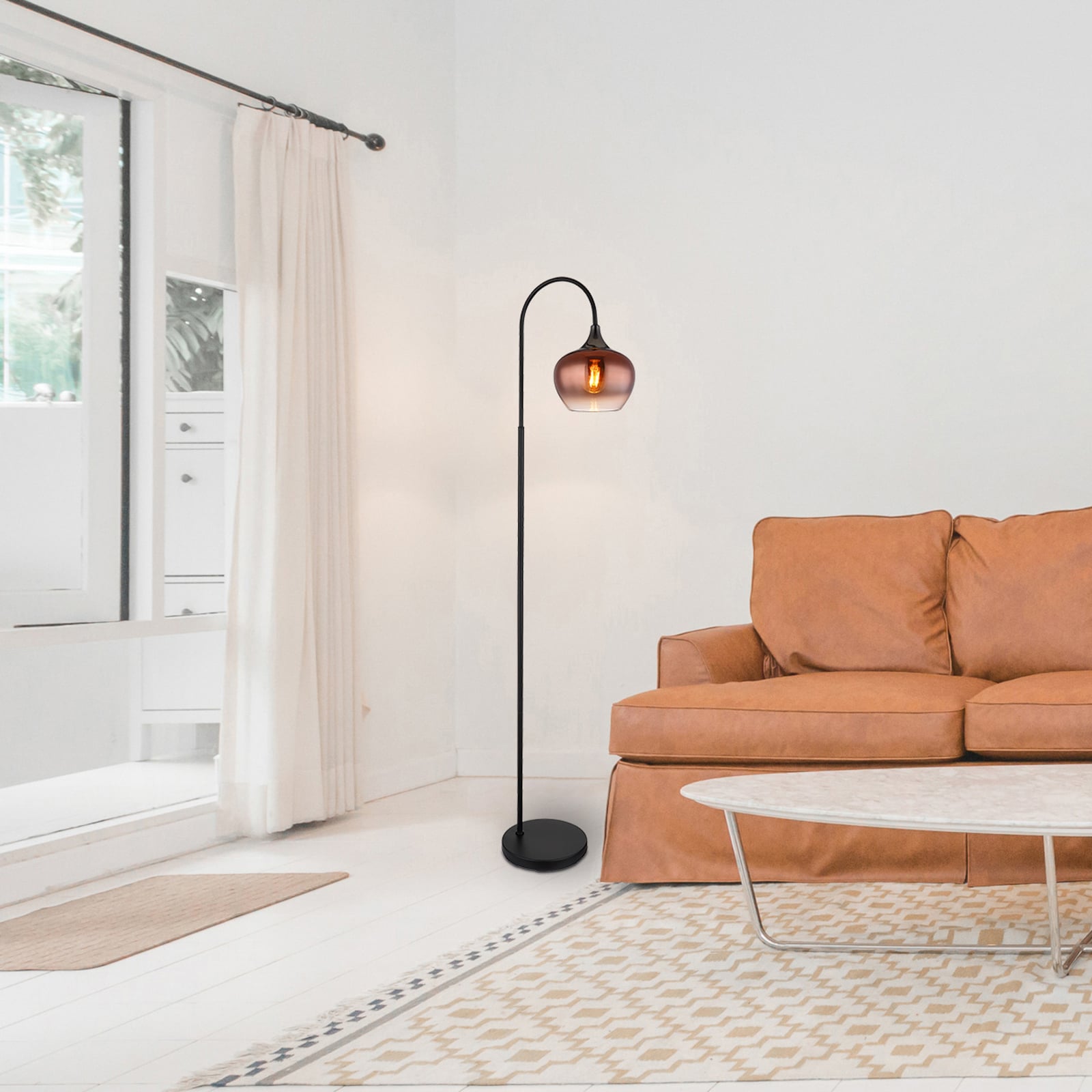 Golvlampa Maxy, koppar/svart, glas, 150 cm hög, E27