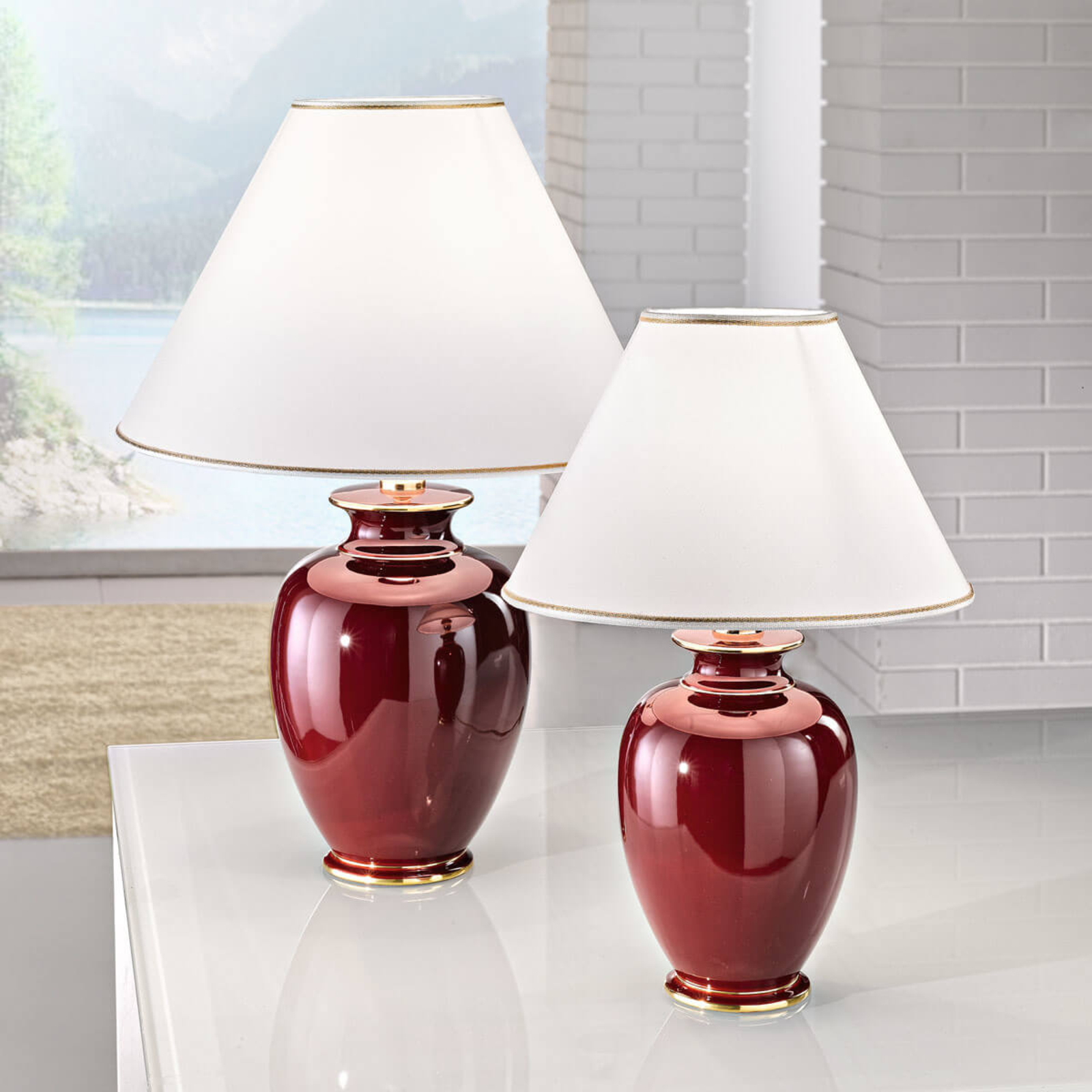 Austrolux Tischlampe Giardino Bordeaux, Keramik, 24 Karat
