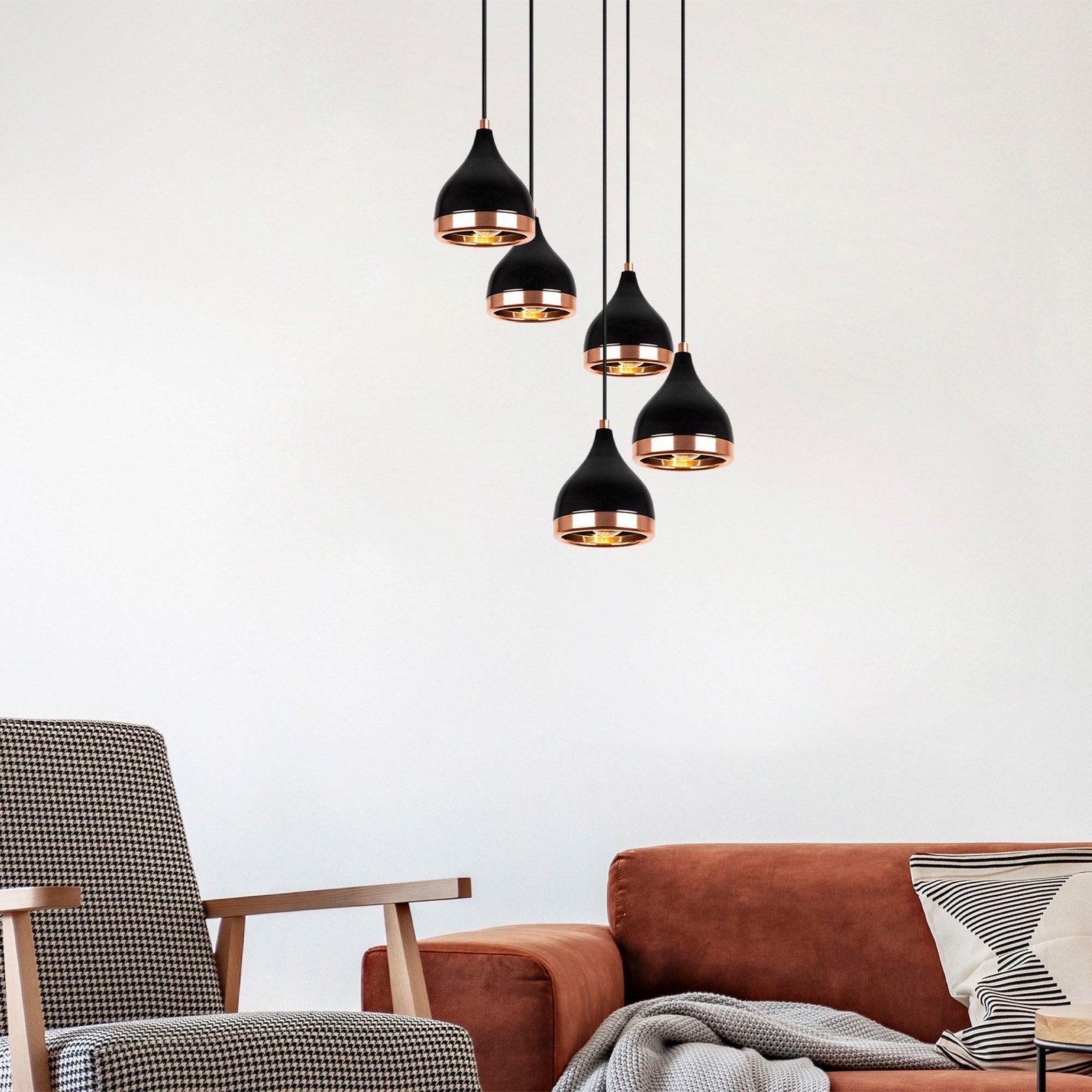 Pendant light Yildo 7005 black/copper metal 5-bulb round