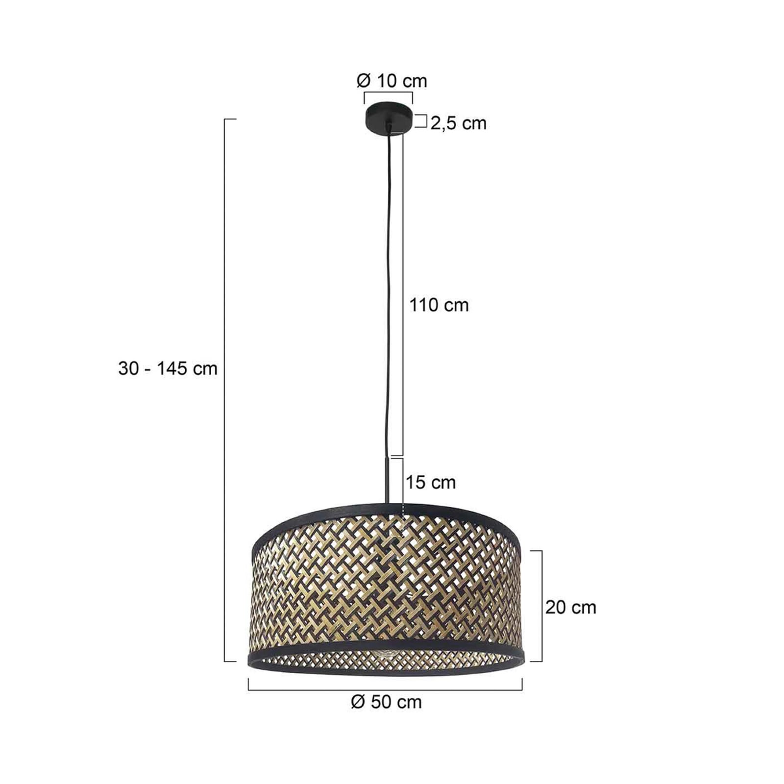 Żyrandol Sparkled Light, klosz z plecionki w kolorze czarnym i drewnianym