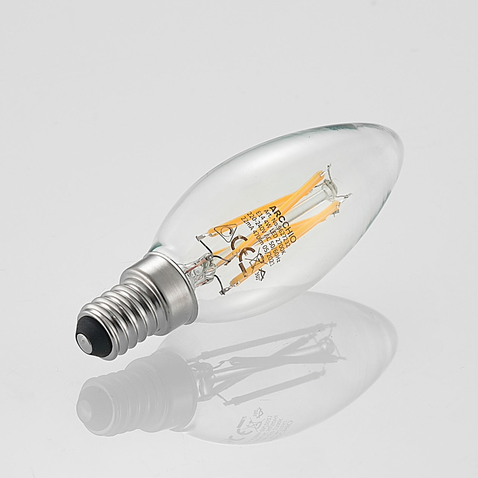 LED lamp E14 4W 2.700K kaars, filament, dimbaar