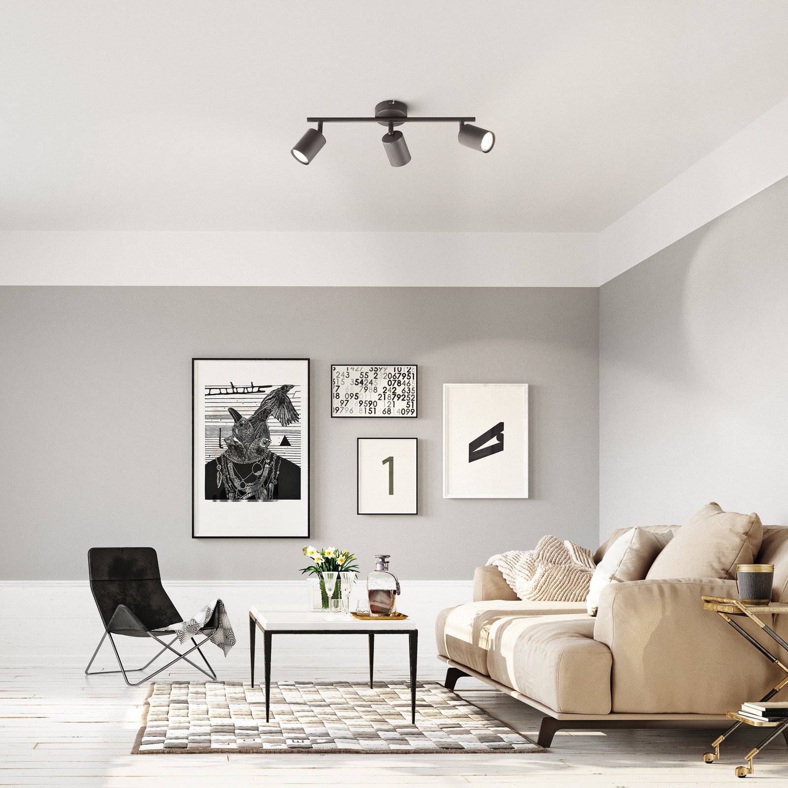 Vano LED-takspot svart, 3 lyskilder lang