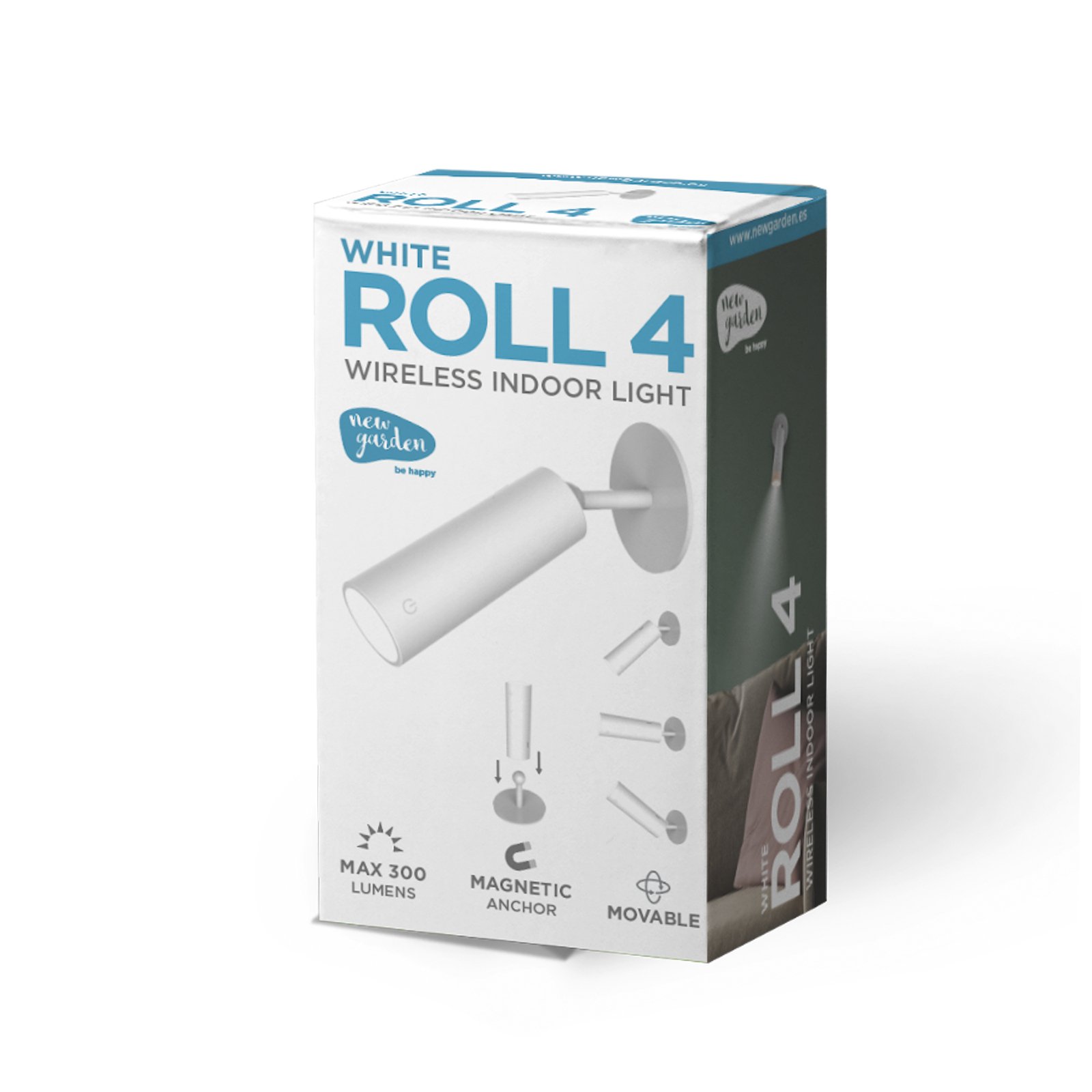 Candeeiro de parede recarregável LED Newgarden Roll 4, branco, giratório