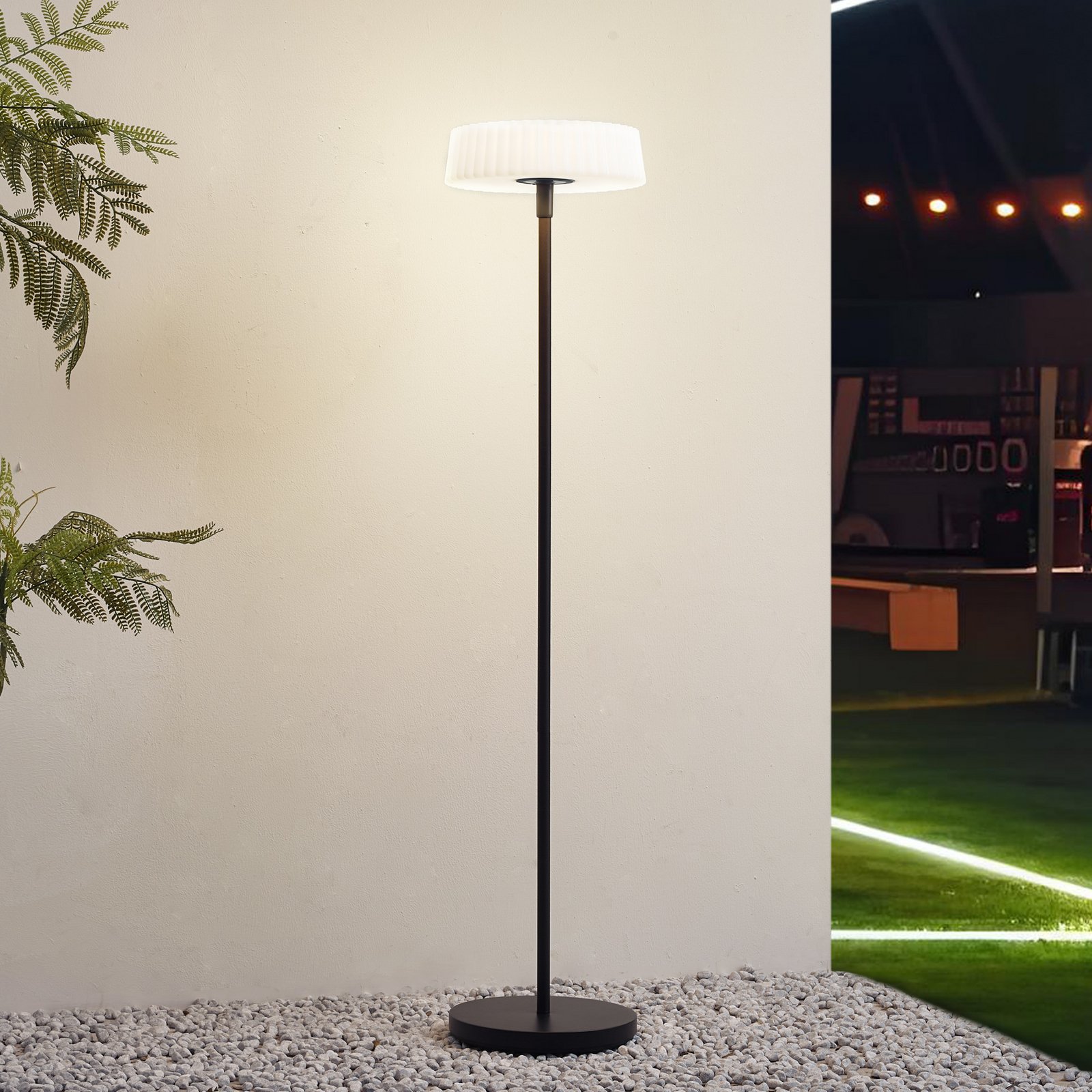 Lindby LED-Solar-Stehlampe Samine, schwarz, Metall, dimmbar