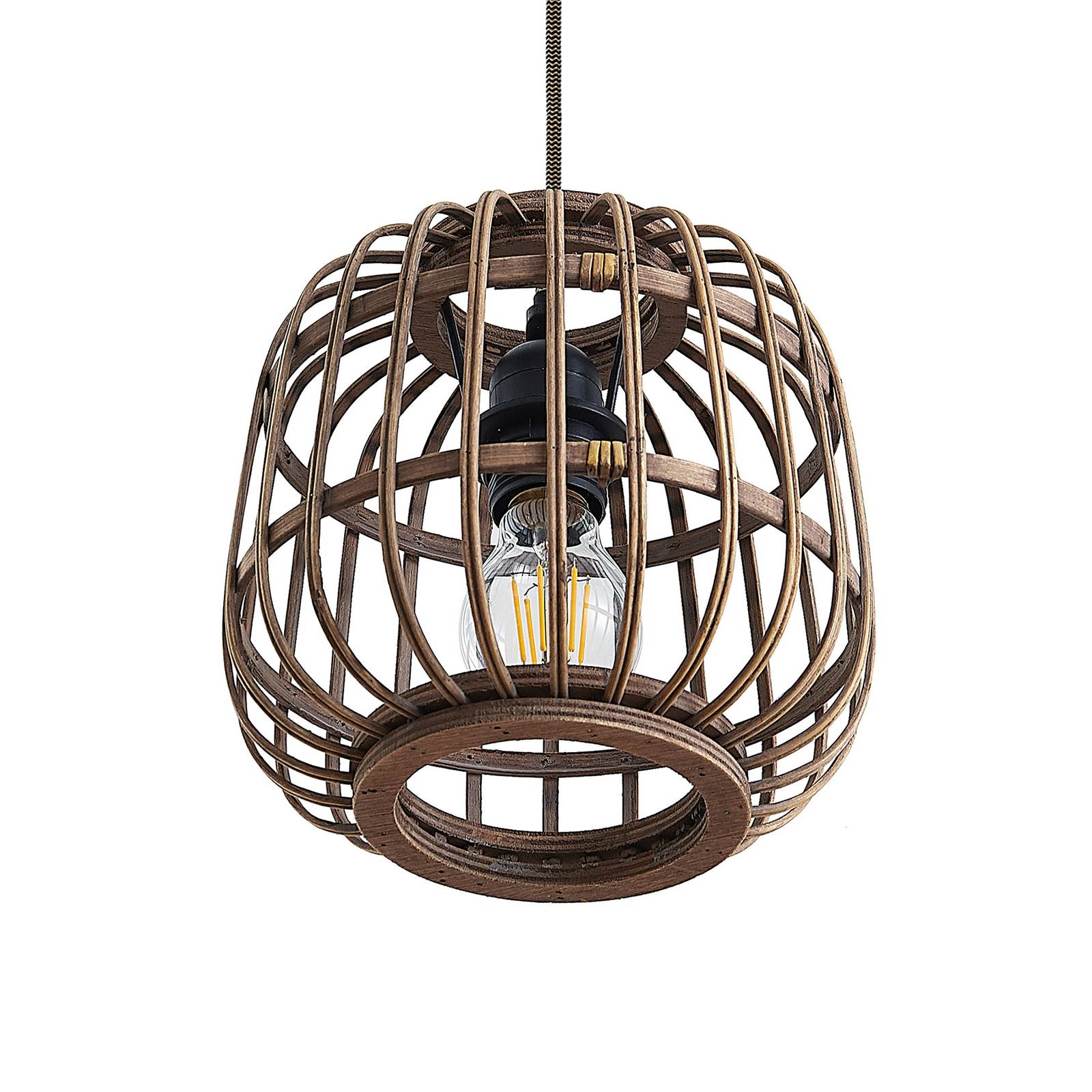 Lampa wisząca Lindby Bominio, 102 cm, rattan, drewno, E27