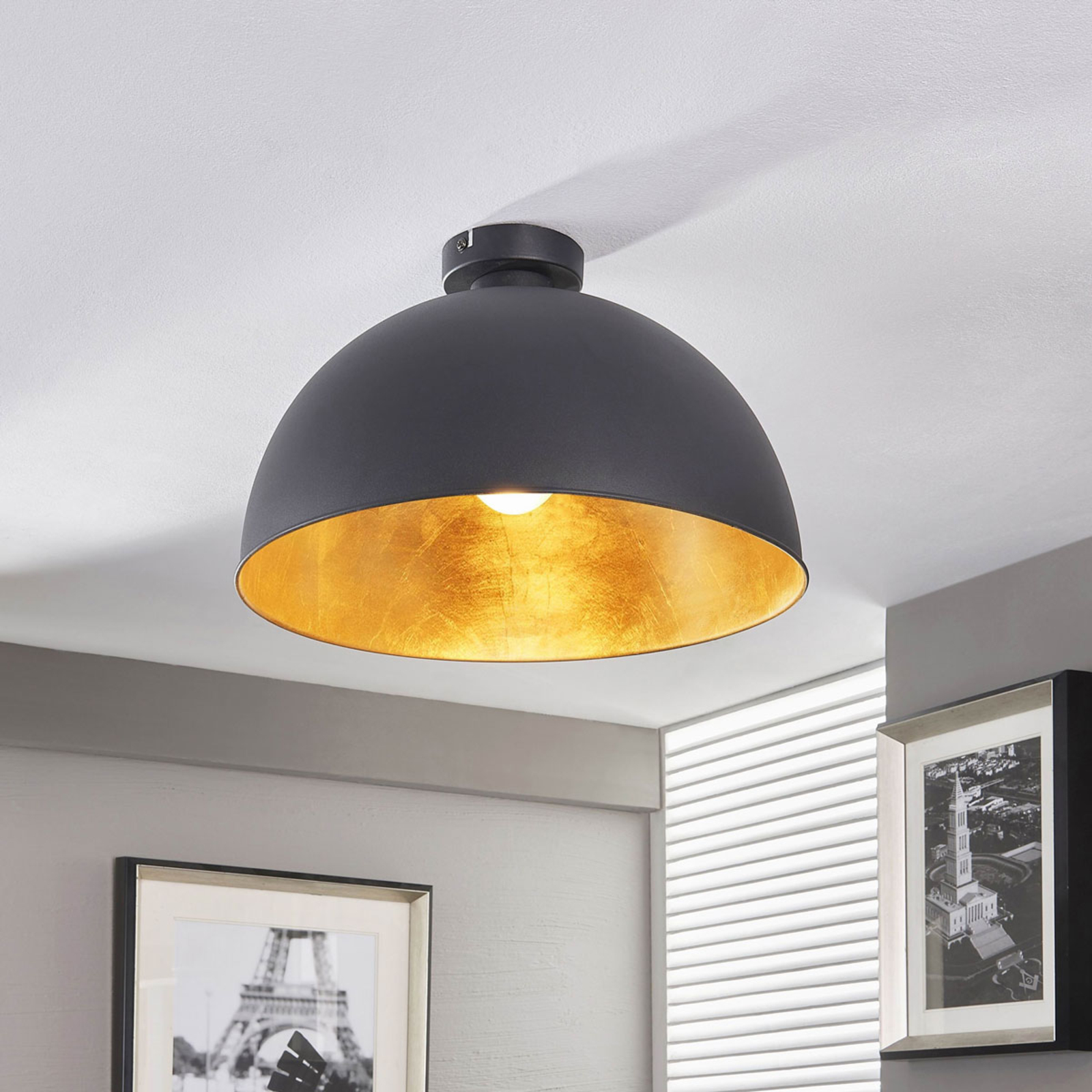 Attractive ceiling lamp Lya, black and gold