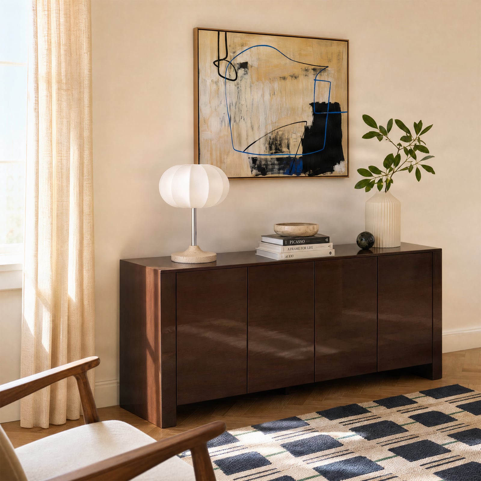 Elovie table lamp, natural/chrome, fabric/travertine, 35 cm – NOLA Elovie table lamp, natural/chrome, fabric/travertine, 35 cm – NOLA
