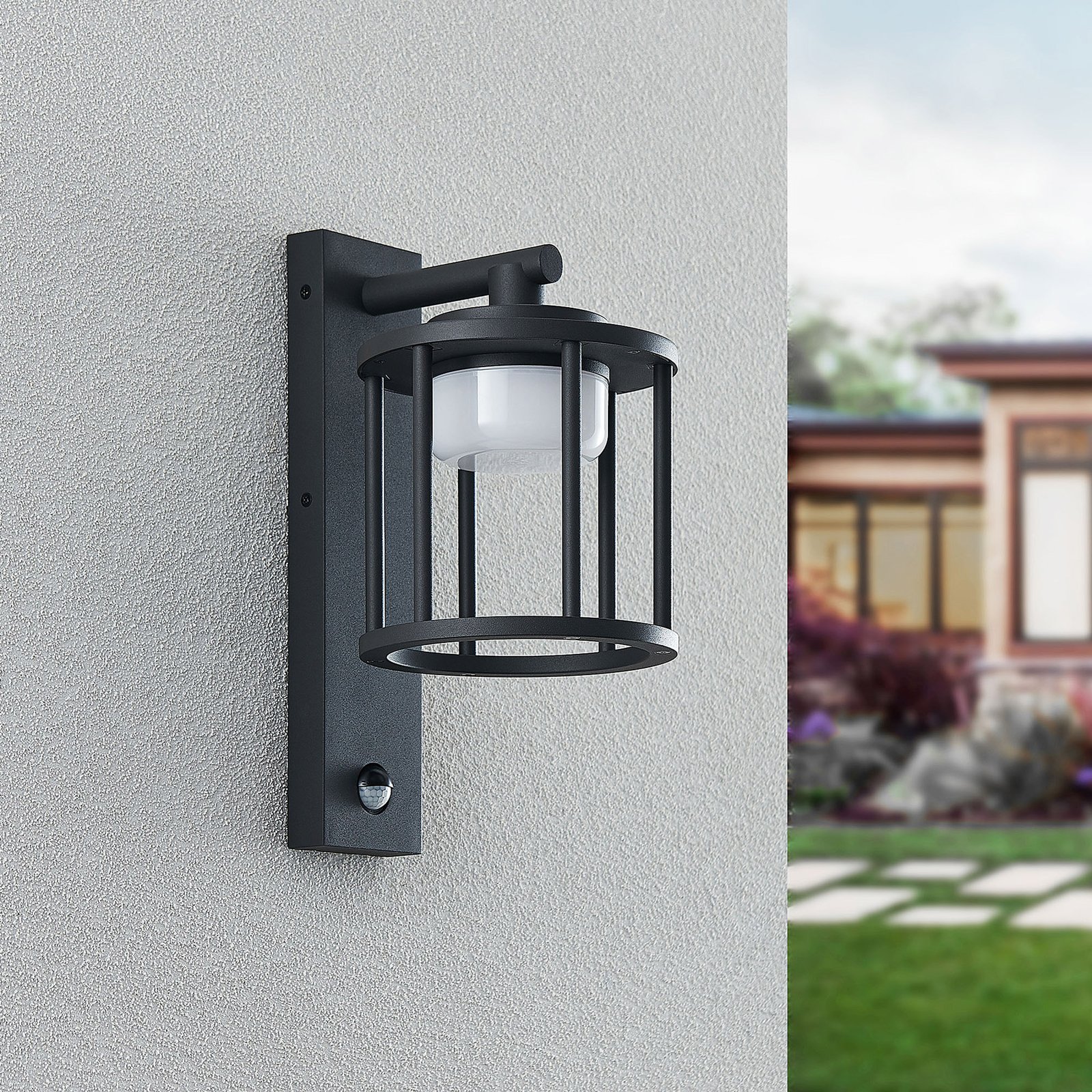 Berenike Applique da Parete da Esterno con Sensore Grigio Scuro - Lucande