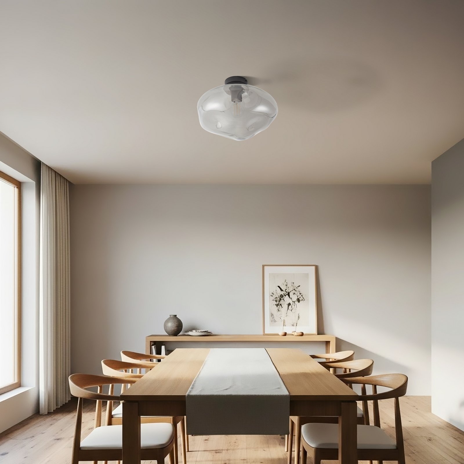 Lindby Lelia ceiling light, smoke grey, glass, Ø 35 cm