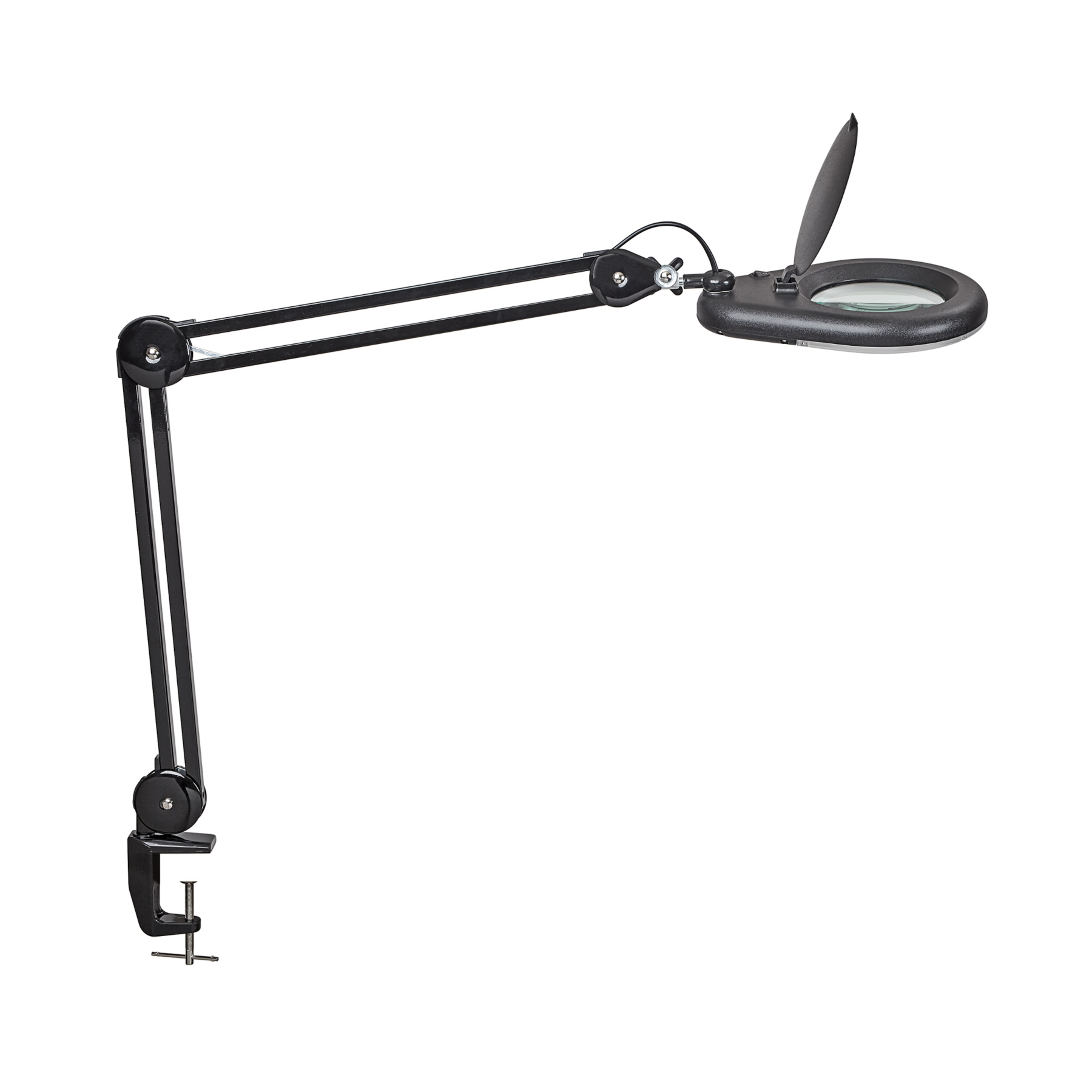 Lampa z lupą LED MAULviso, czarna, wysokość 50 cm, zacisk