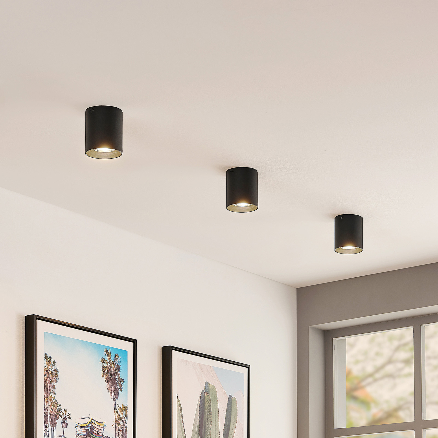 ELC Efey ceiling lamp, GU10, round, black, for Living / Dining Room, aluminium, metal, GU10, 50 W, energy efficiency: A++, H: 9.5 cm