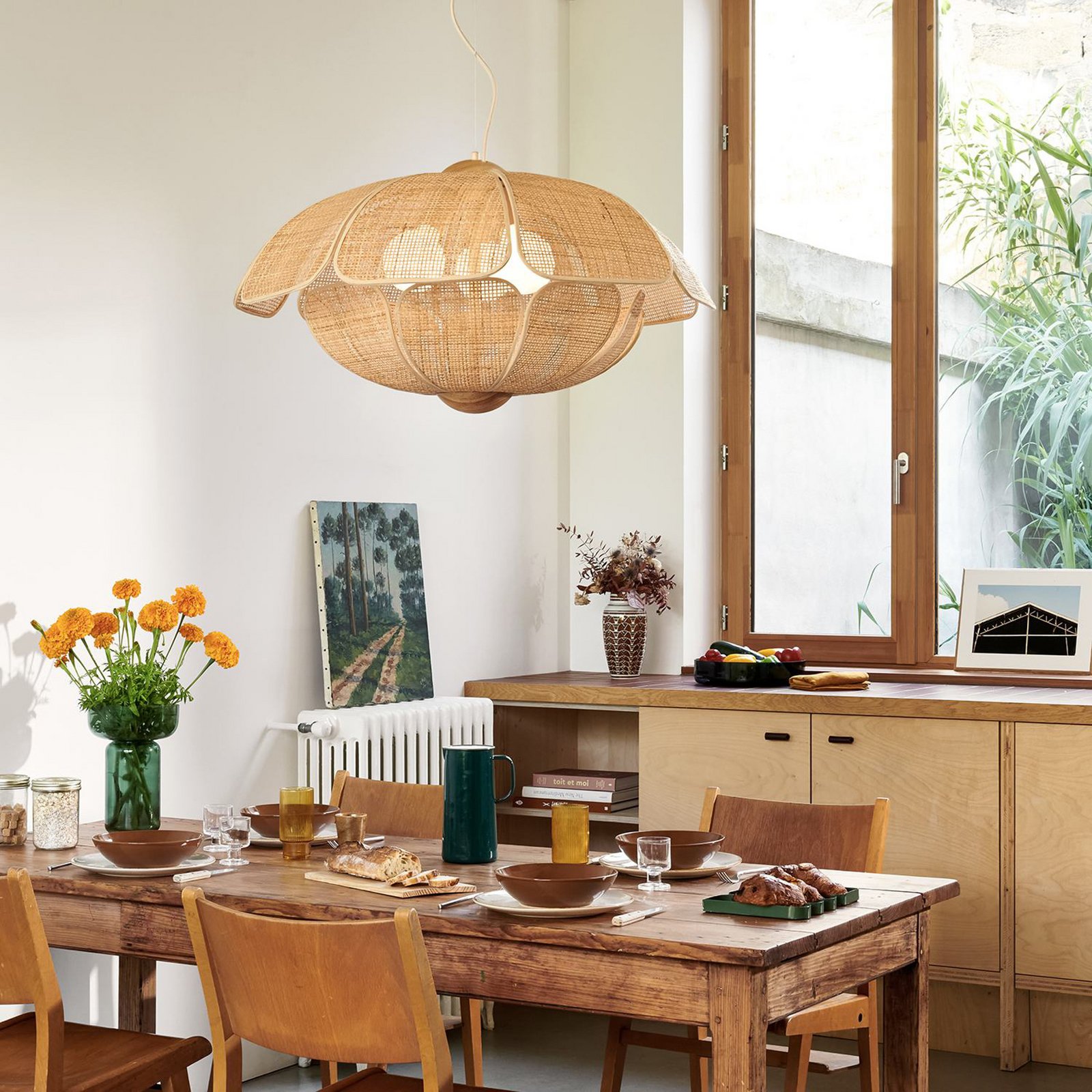 MARKET SET Coquillage hanging light, 70 cm, natural colour, rattan