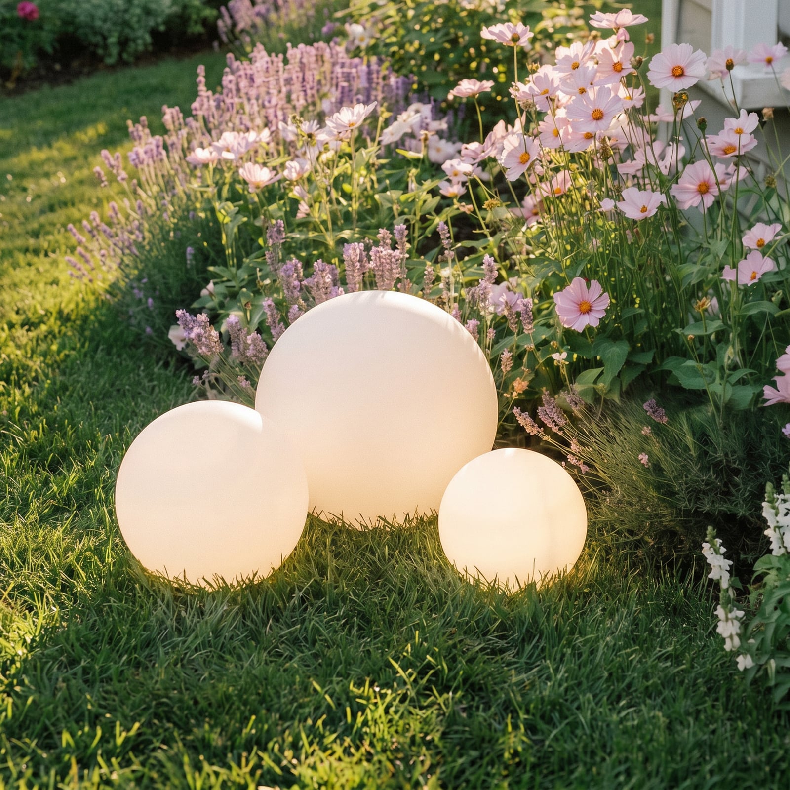 Lindby LED-solcellelamper Lago, sett med 3, kuler, jordspyd, hvit Lindby LED-solcellelamper Lago, sett med 3, kuler, jordspyd, hvit