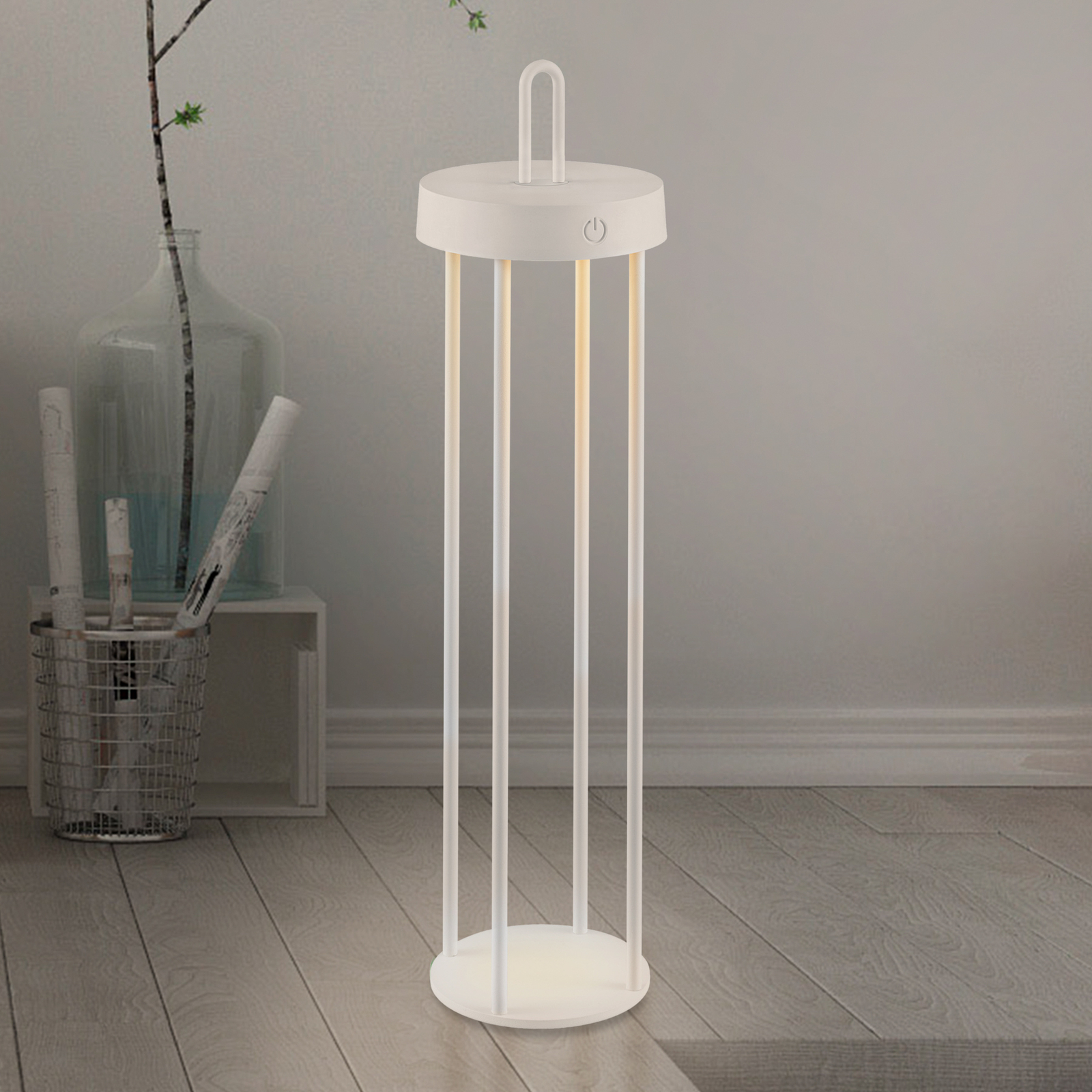 JUST LIGHT. LED-bordlampe Anselm grå-beige 50 cm jern