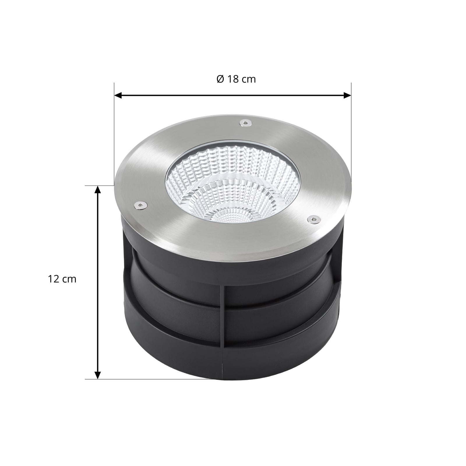 Arcchio LED-lattia-upotusspotti Thentos, Ø 18 cm, 60°, nikkeli, IP67